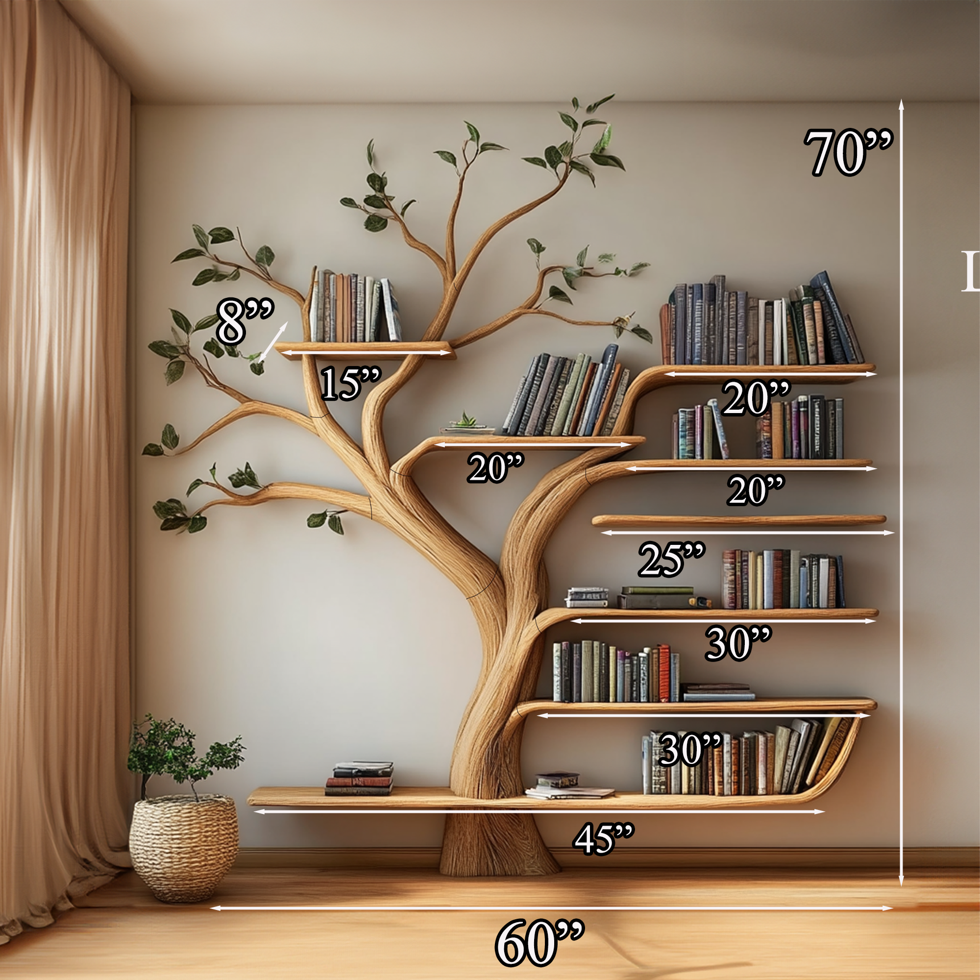 Wall Shelf Wood Bookcase Branch Tree Shelf Decor Home SINLTB123