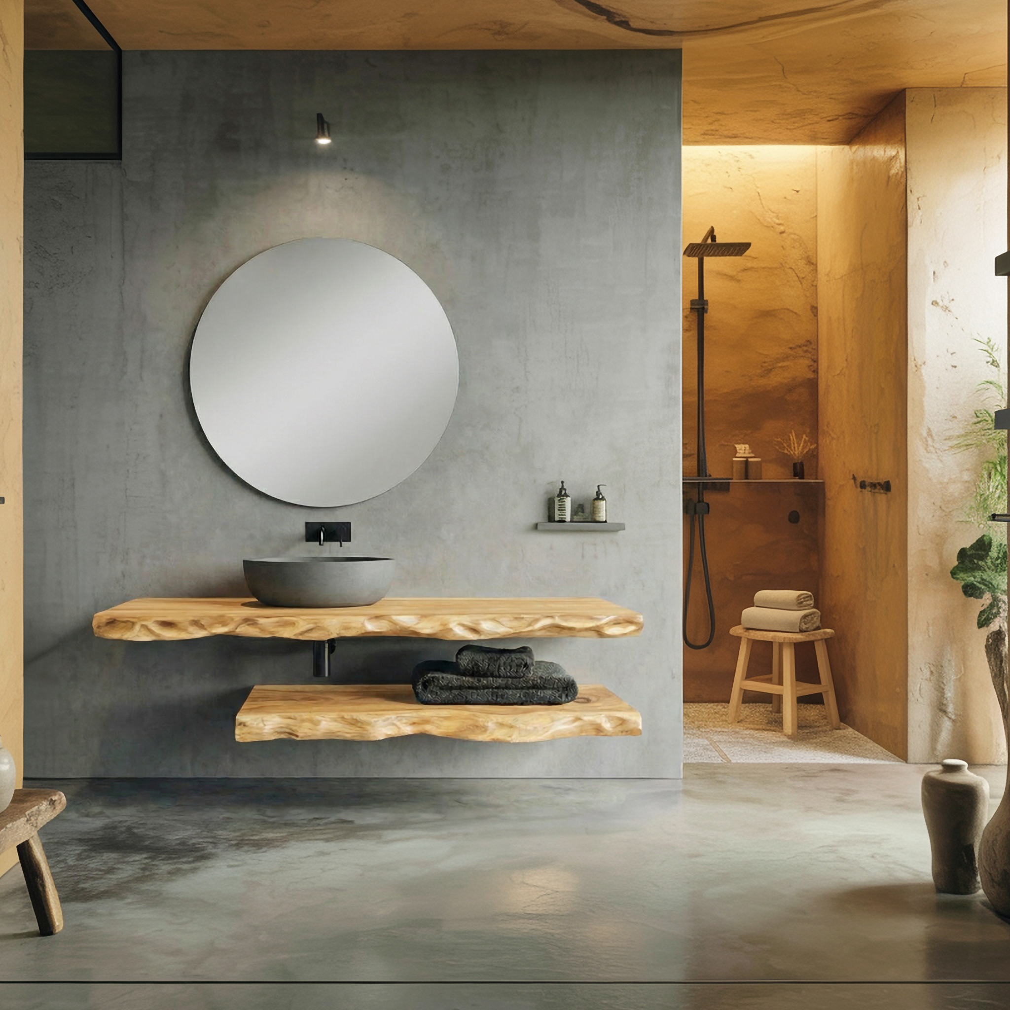 Mediterranean Live Edge Bathroom Vanity For Bathroom And Vanity Wall SINLSABRV288