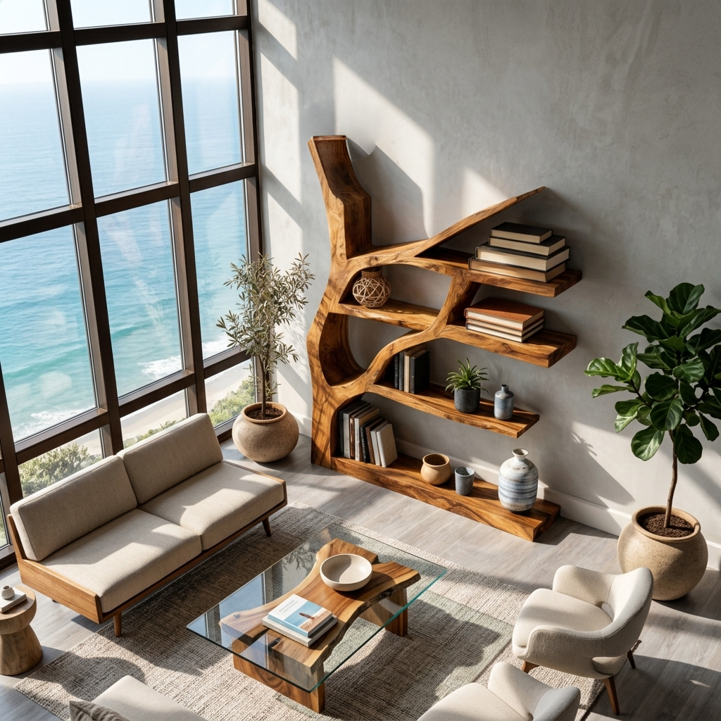 Contemporary Wooden Bookshelf Sculptural Shape For Living Room RTTHTTBS114