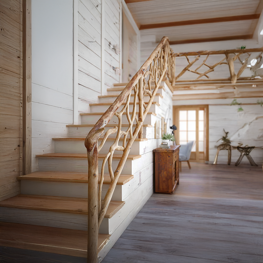 Rustic Solid Wood Stair Railing Home Interior SINLSAST002