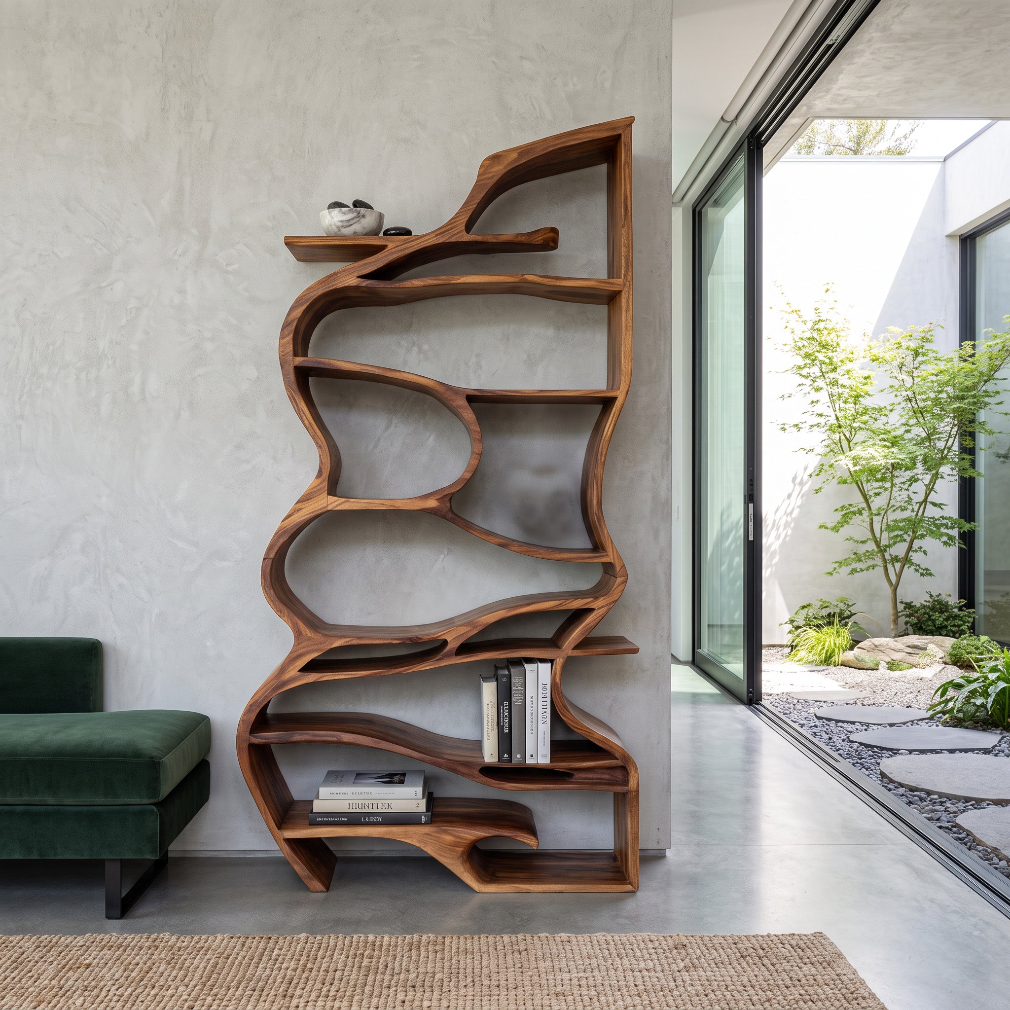 Handcrafted Sculpted Bookshelf With Organic Design For Living Room Or Office SITHHNBS031
