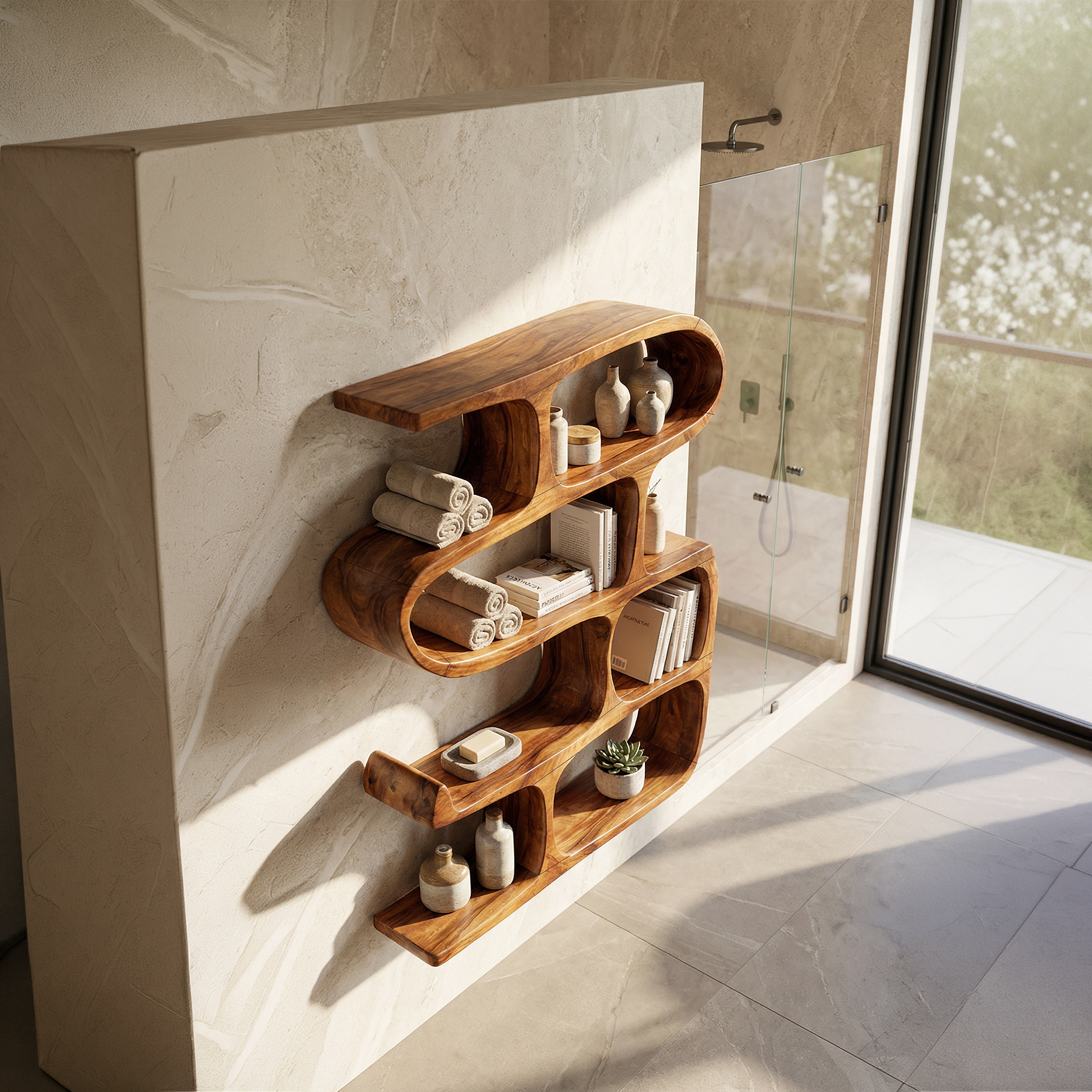 Modern Curved Bookshelf Entryway Storage Display SILDTTRBS009