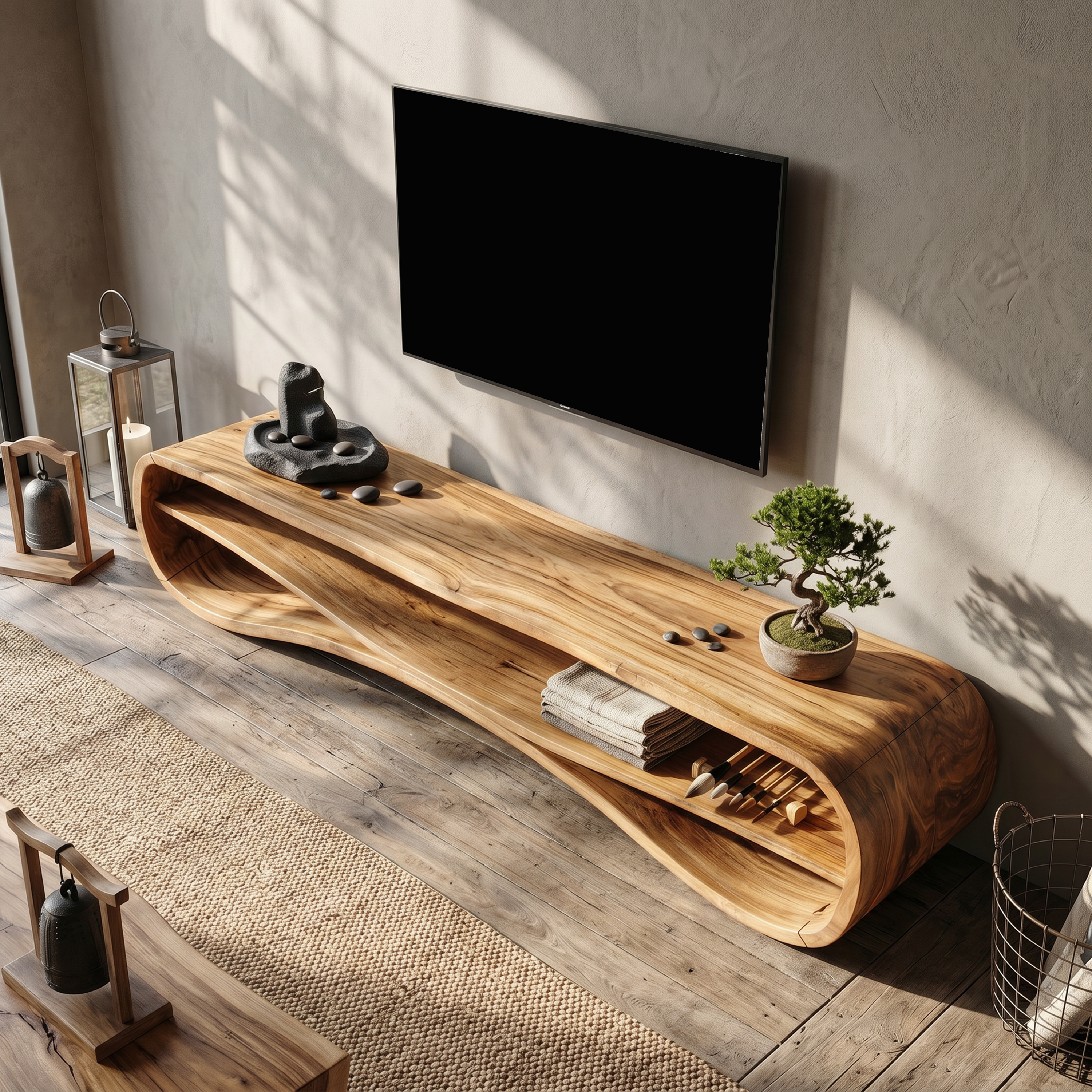 Modern Curved TV Stand For Coastal Living Room SILDTTRTVC068