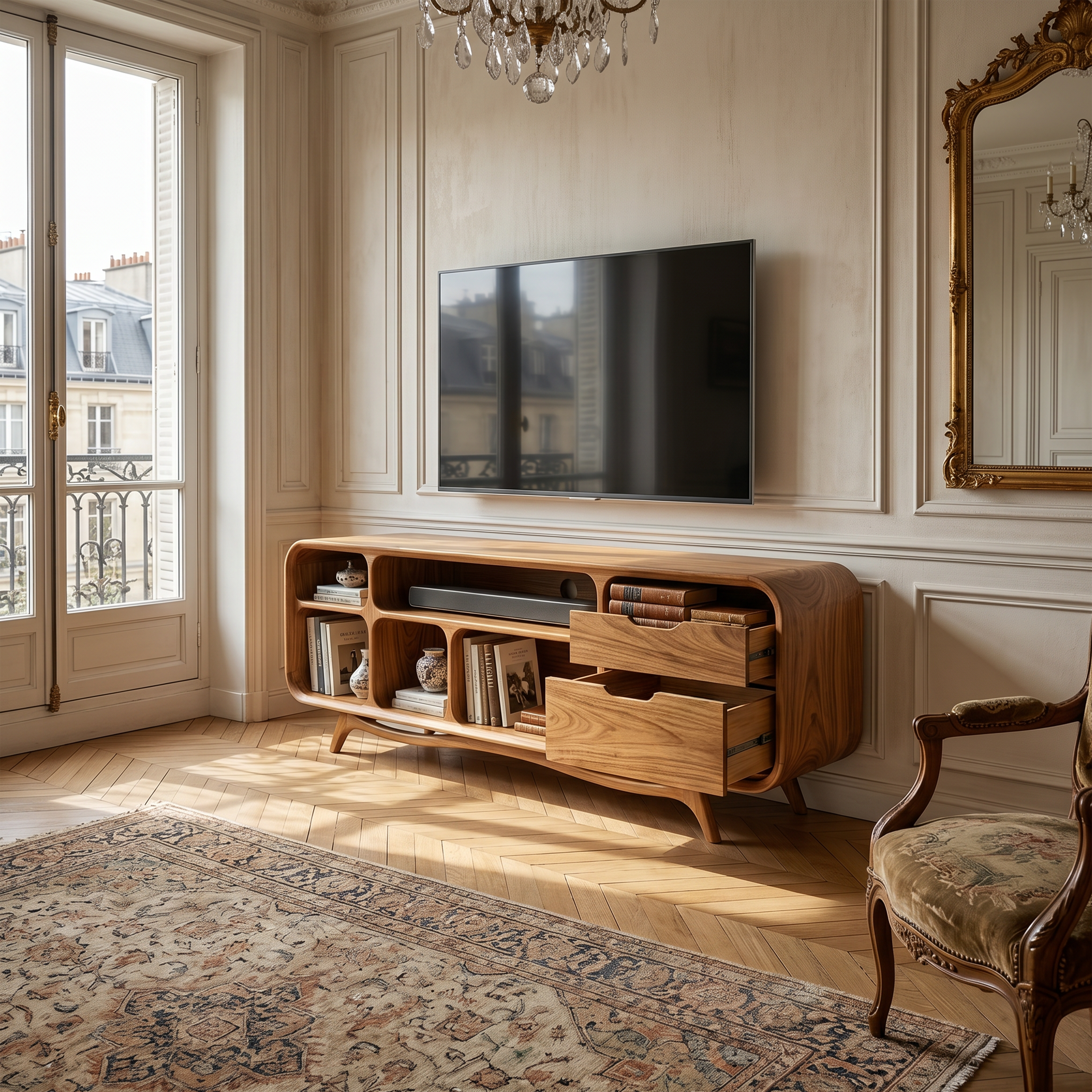 Organic Modern TV Stand For Luxury Apartment SILDTTRTVC080
