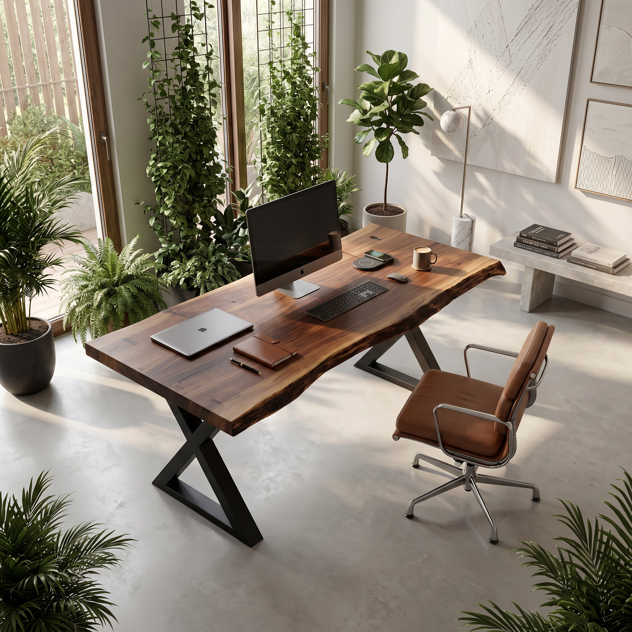 Tropical Computer Desk With Live Edge Top For Home Office SILDTTRDE014