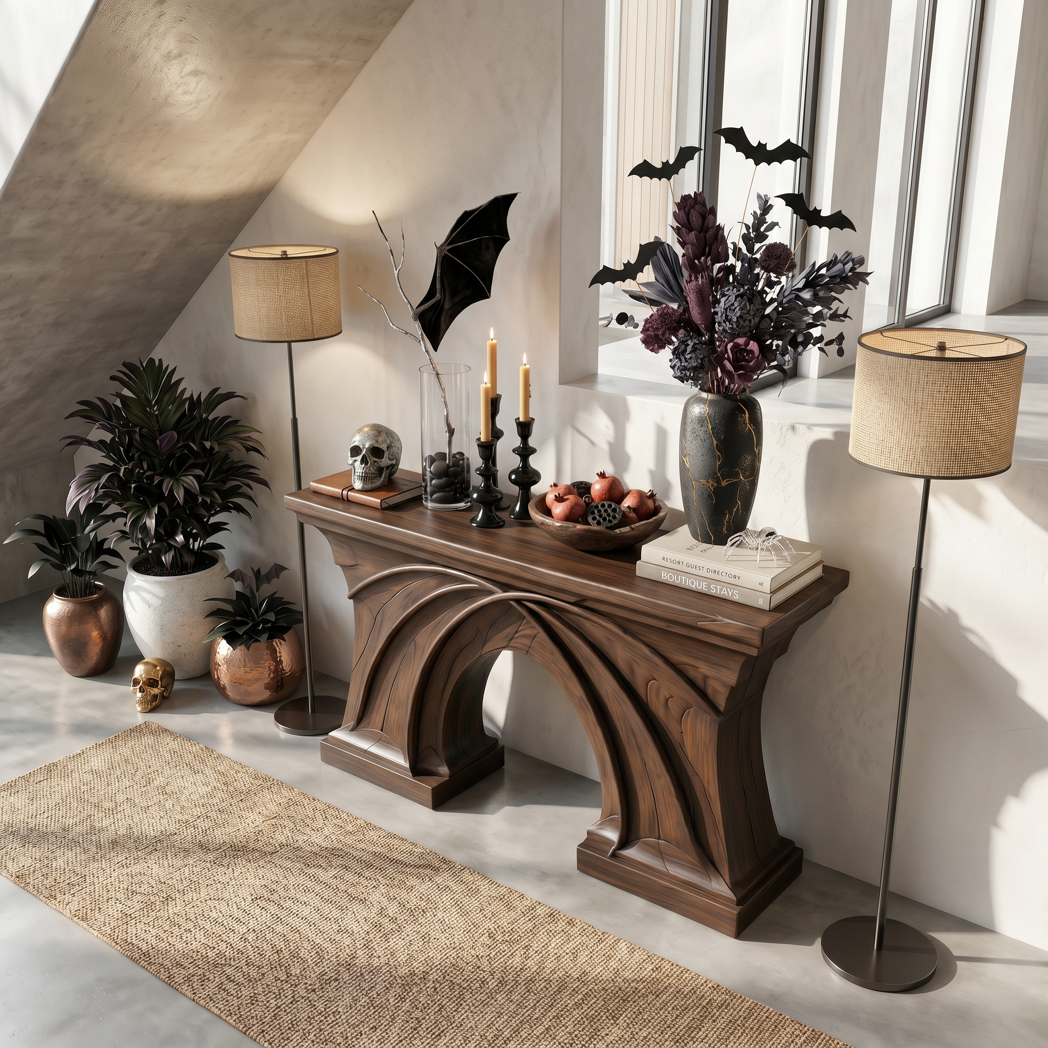Rustic Console Table Handcrafted Flowing Sculptural Design For Living Room Entryway SINLSACS674