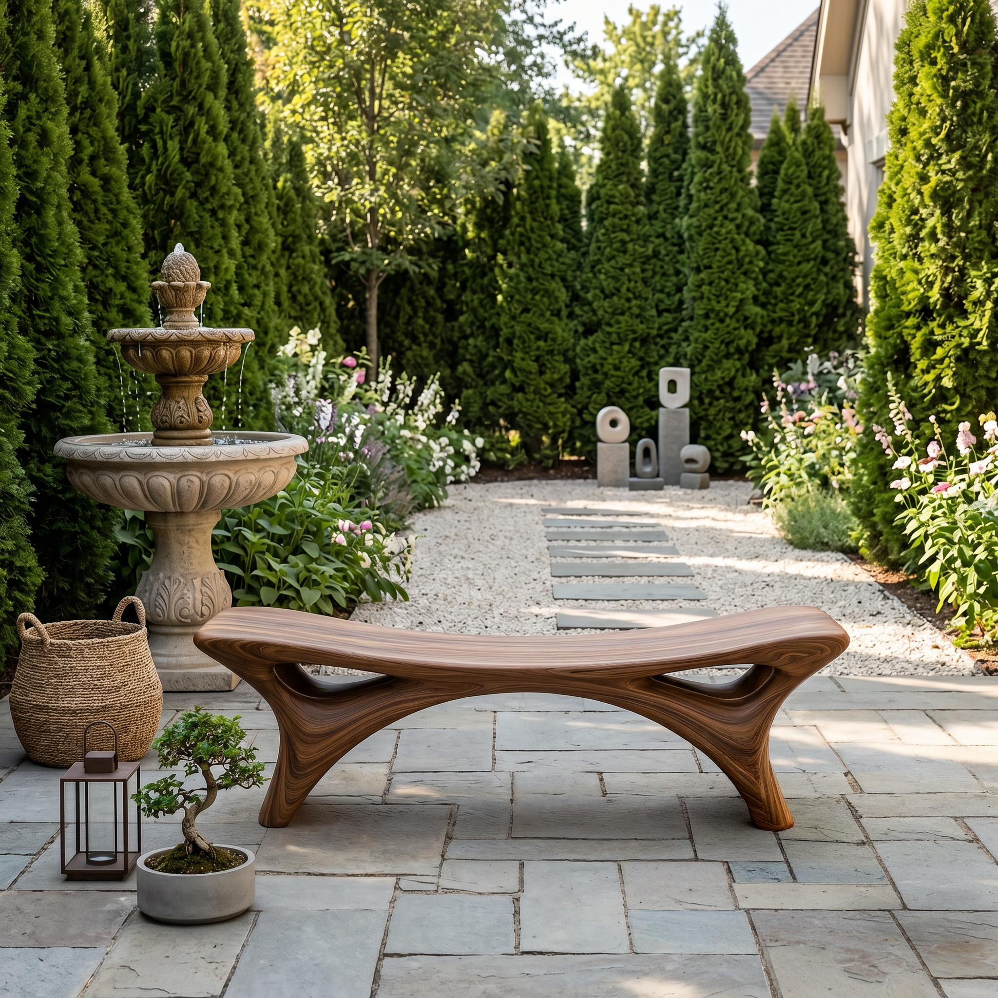 Contemporary Sculptural Outdoor Bench For Garden Or Terrace Lounge RTTHTTGDB005
