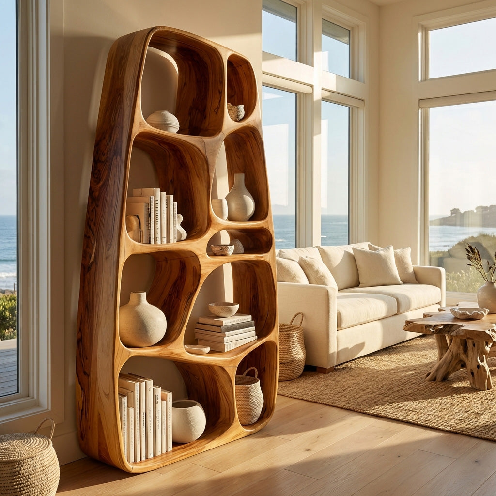 Handcrafted Wooden Sculptural Bookshelf For Living Room RTTHHNBS138