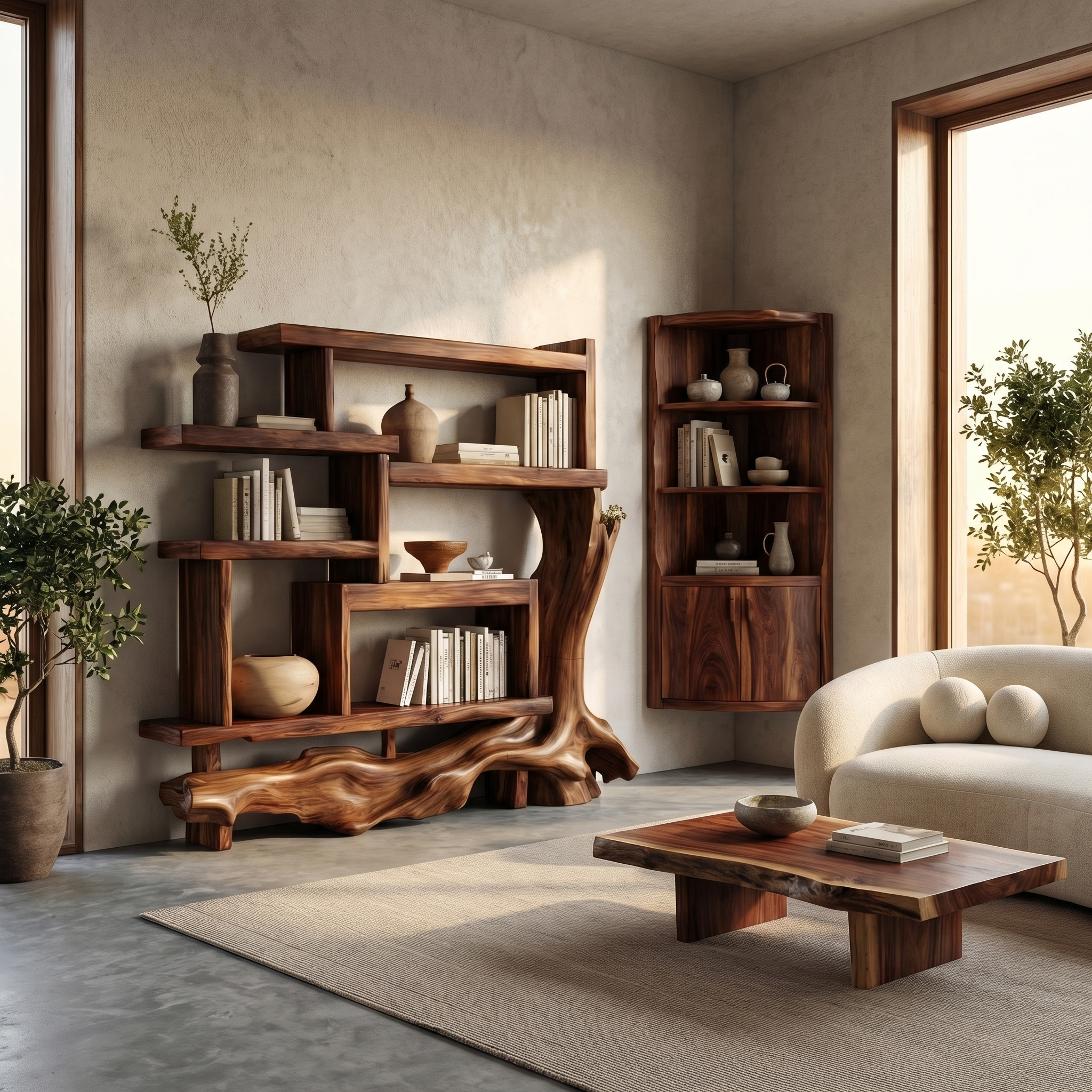 Organic Unique Wood Display Shelf For Living Room And Office SINLSABS002