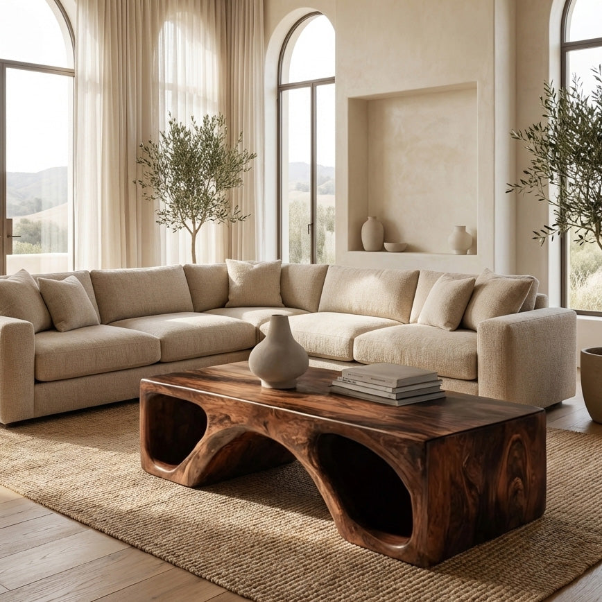 Contemporary Natural Wood Coffee Table With Unique Form For Home RTTHHNCF075