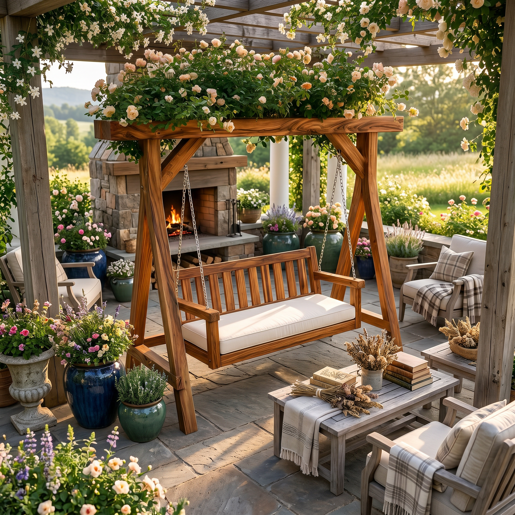 Elegant Wooden Swing With Planter Frame SILDTTRSWI013
