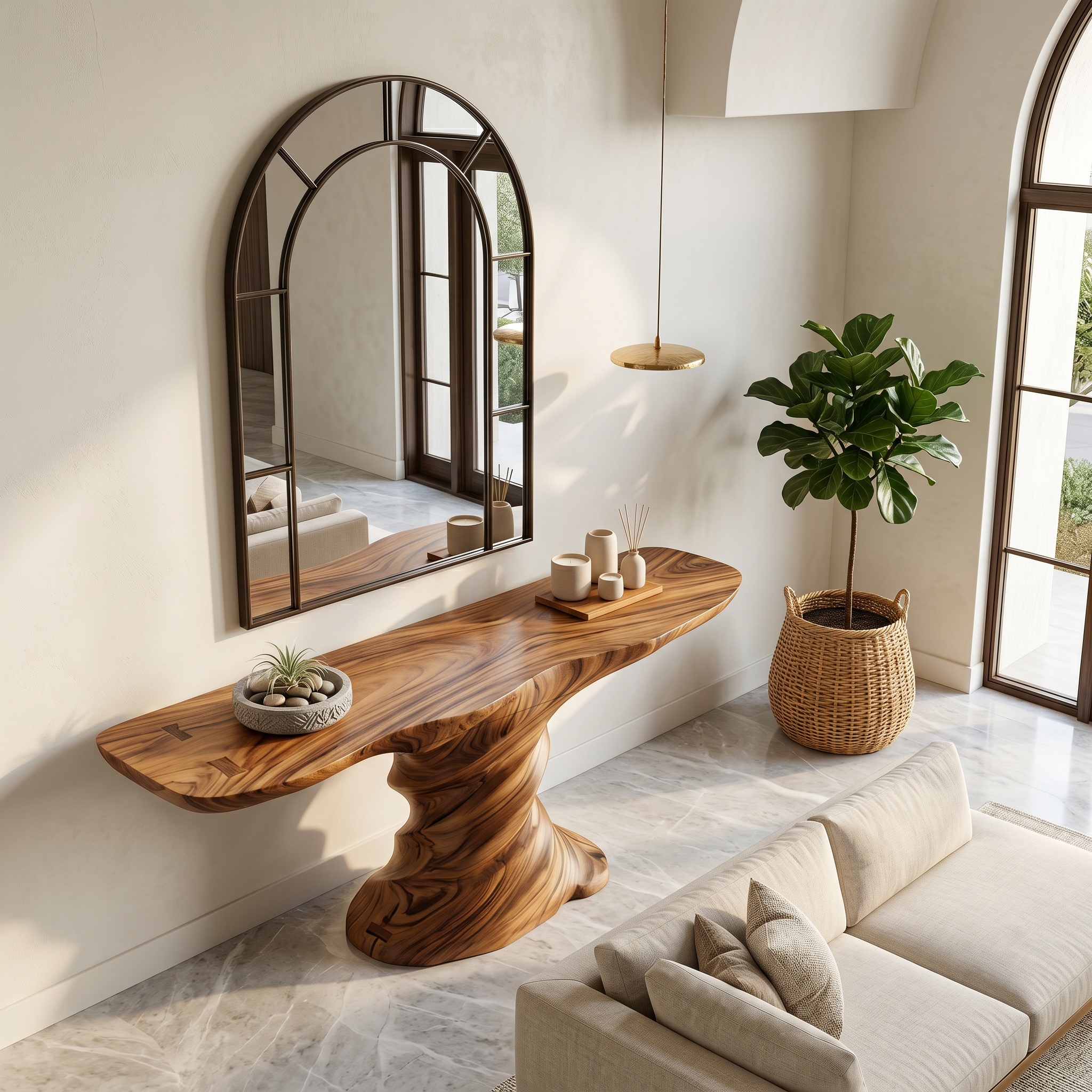 Organic Console Table With Sculptural Helix Base For Entryway SINLSACS631