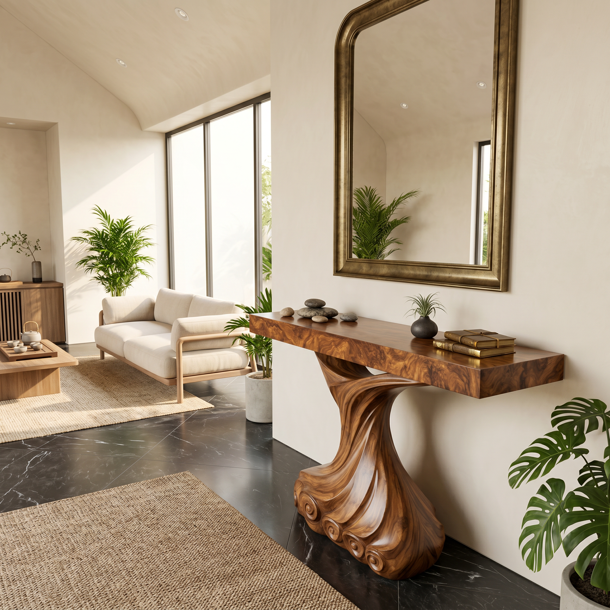Contemporary Console Table With Carved Twist Form For Hallway SINLSACS632