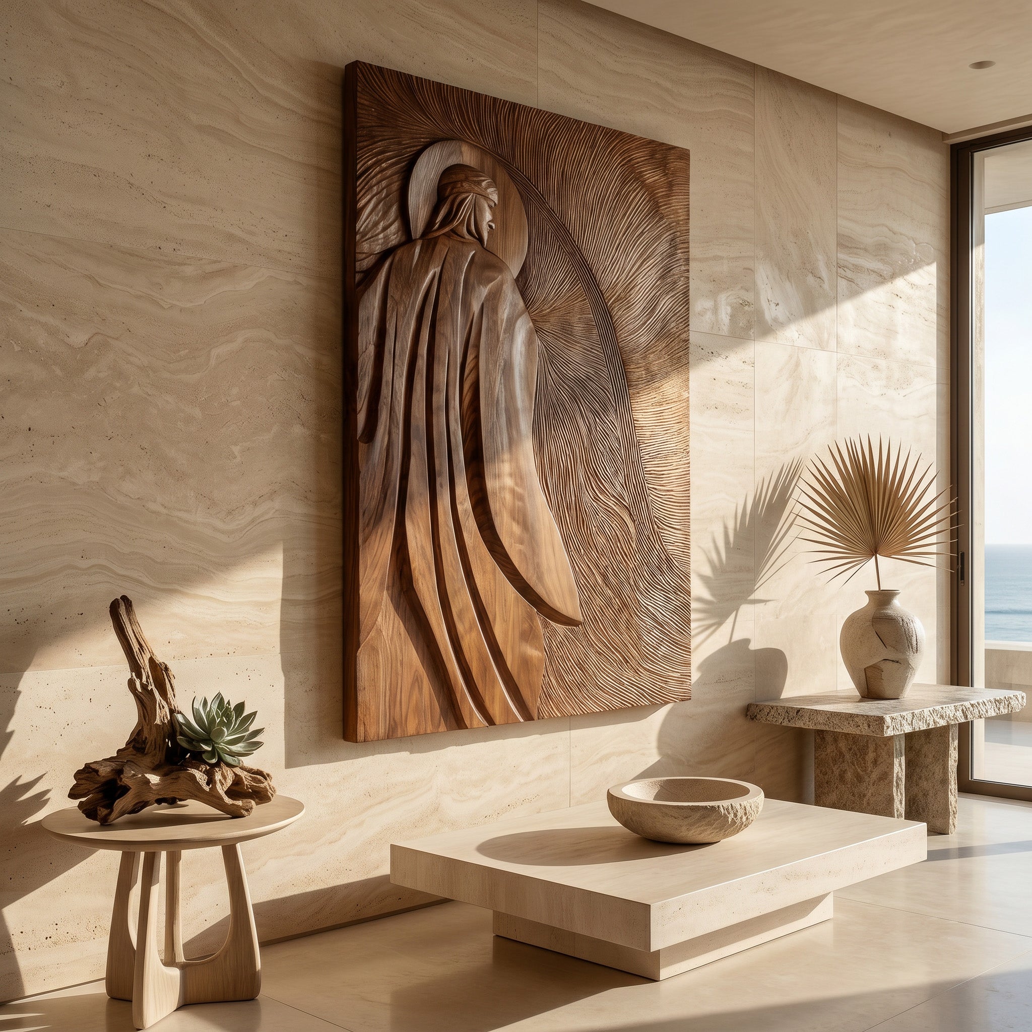 Contemporary Wooden Wall Art With Carved Figure For Living Room RTTHHNWA199