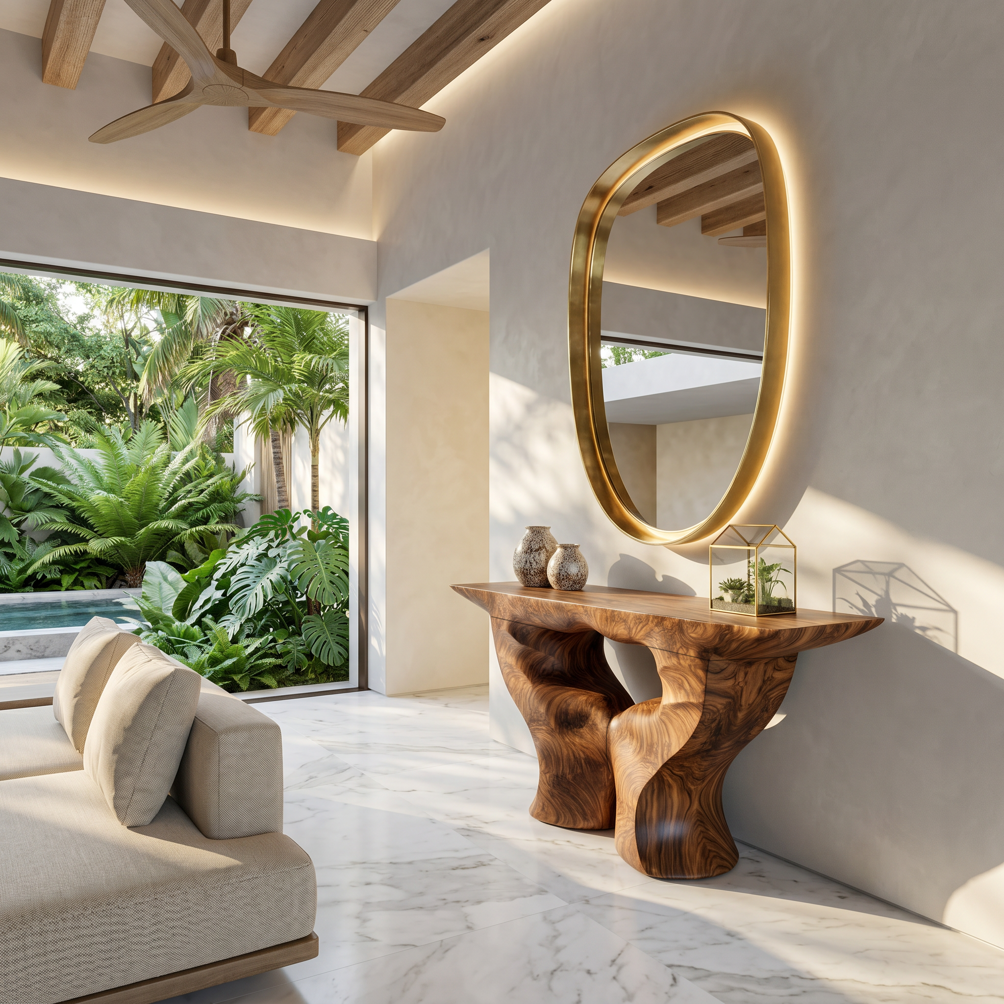 Organic Console Table With Artistic Nature Inspired Design For Living Room SINLSACS635
