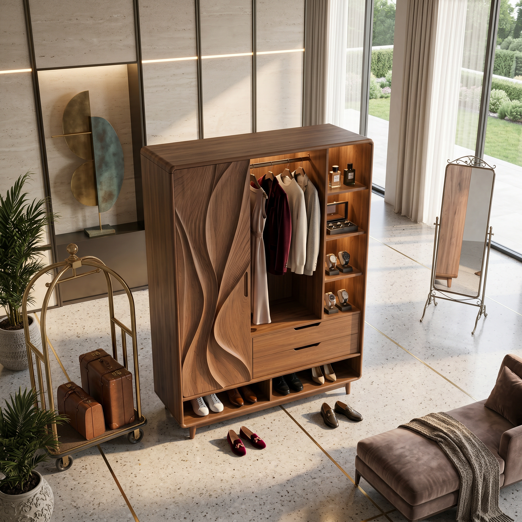 Contemporary Sculptural Form Armoire For Luxury Bedroom Interior SILDTTNWDE002