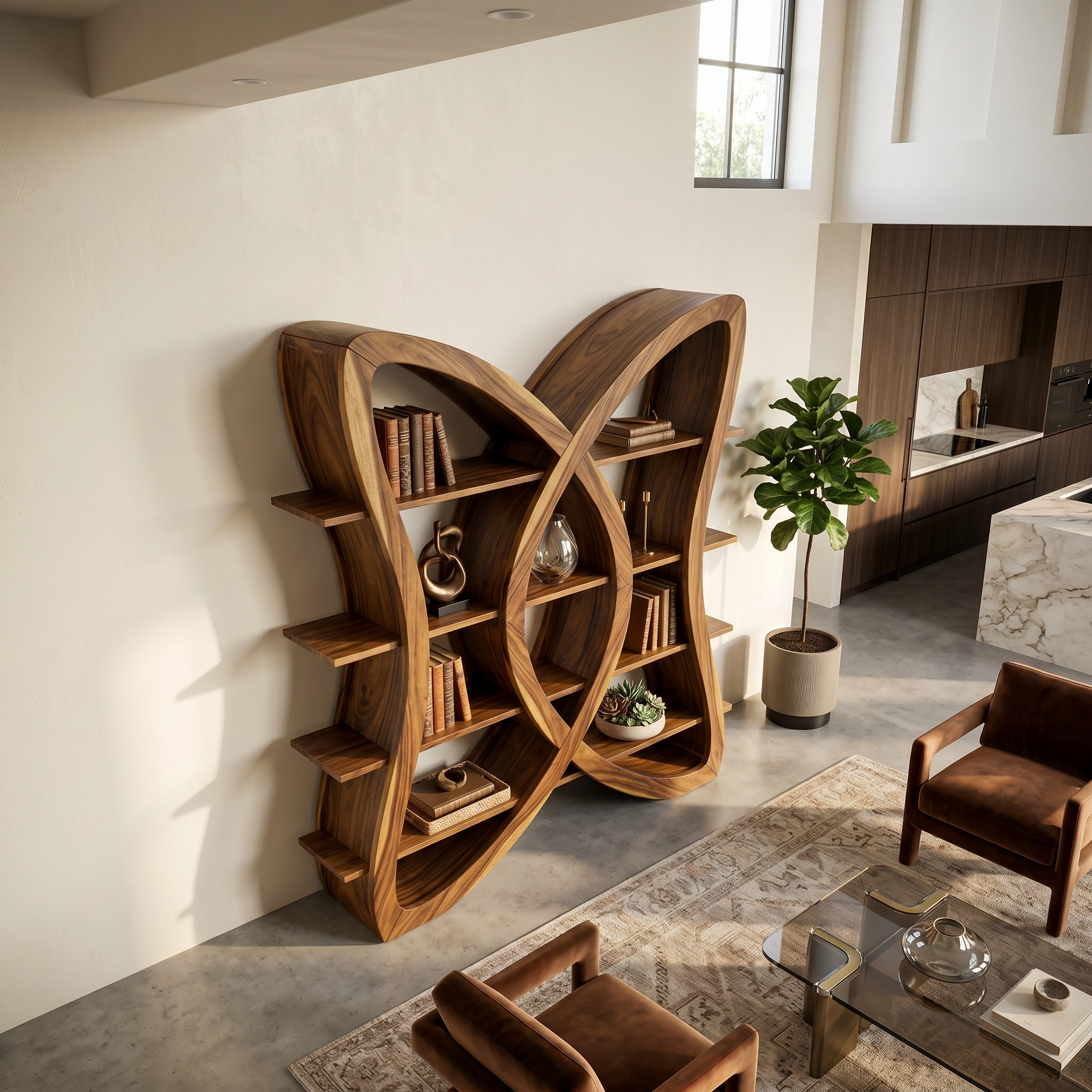 Butterfly Inspired Wooden Bookcase In Organic Style SILDTTRBS037