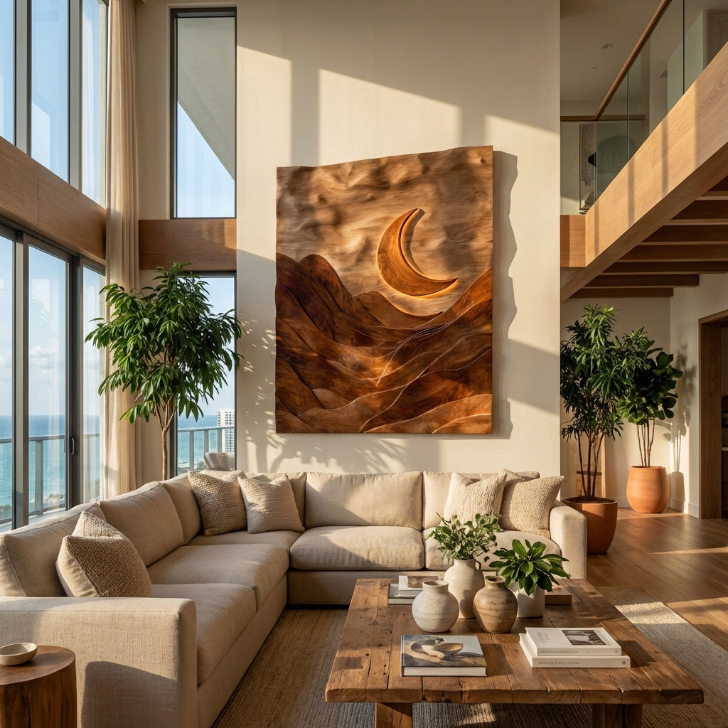 Large Crescent Moon Wood Wall Art For Living Room RTTHHNWA162