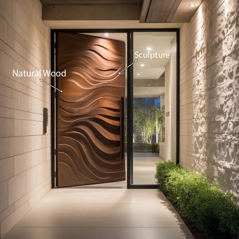Contemporary Carved Front Door With Wave Pattern For Home Exterior SITHHNDOR026