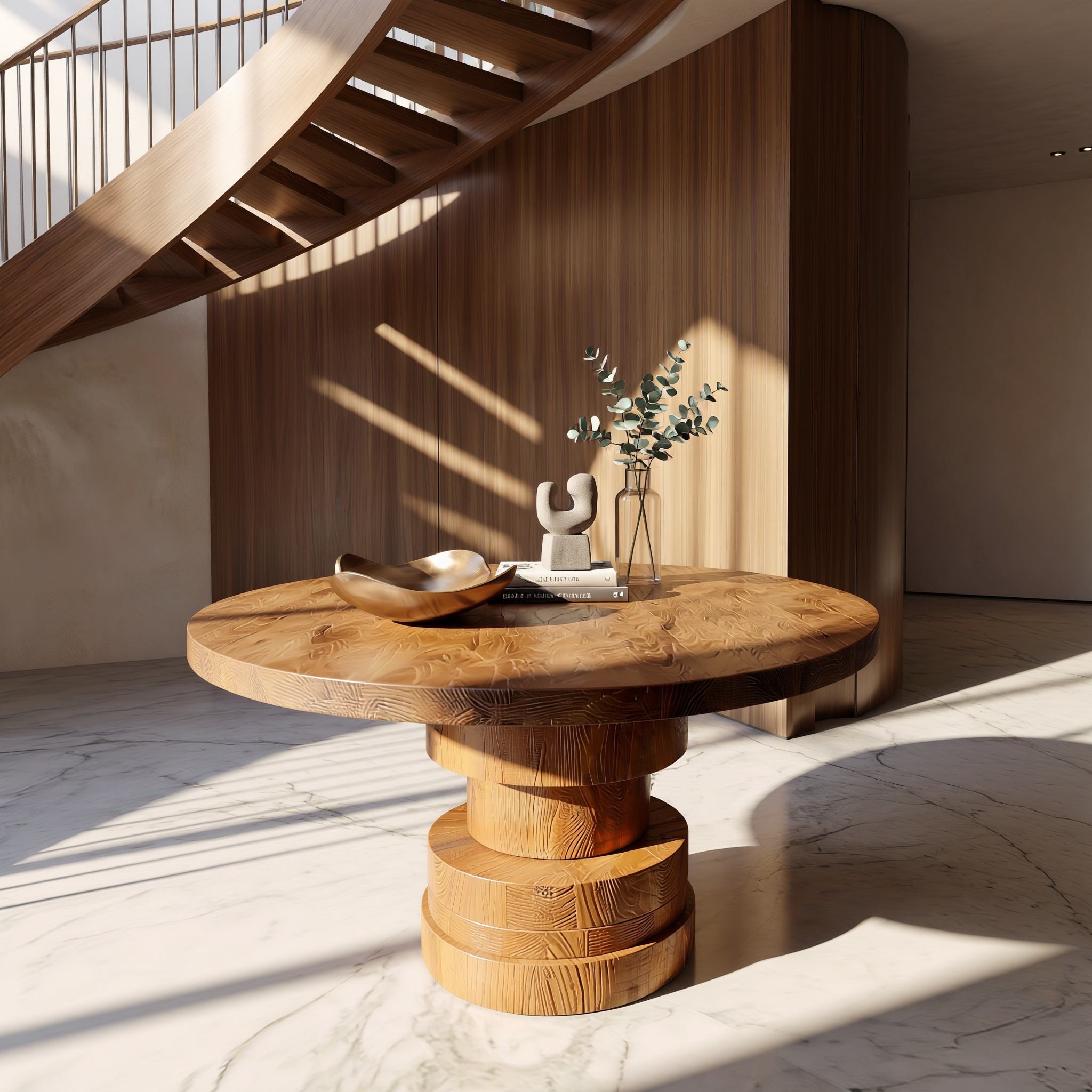 Modern Sculptural Round Foyer Table For Entryway And Living Room SINLSAFT030