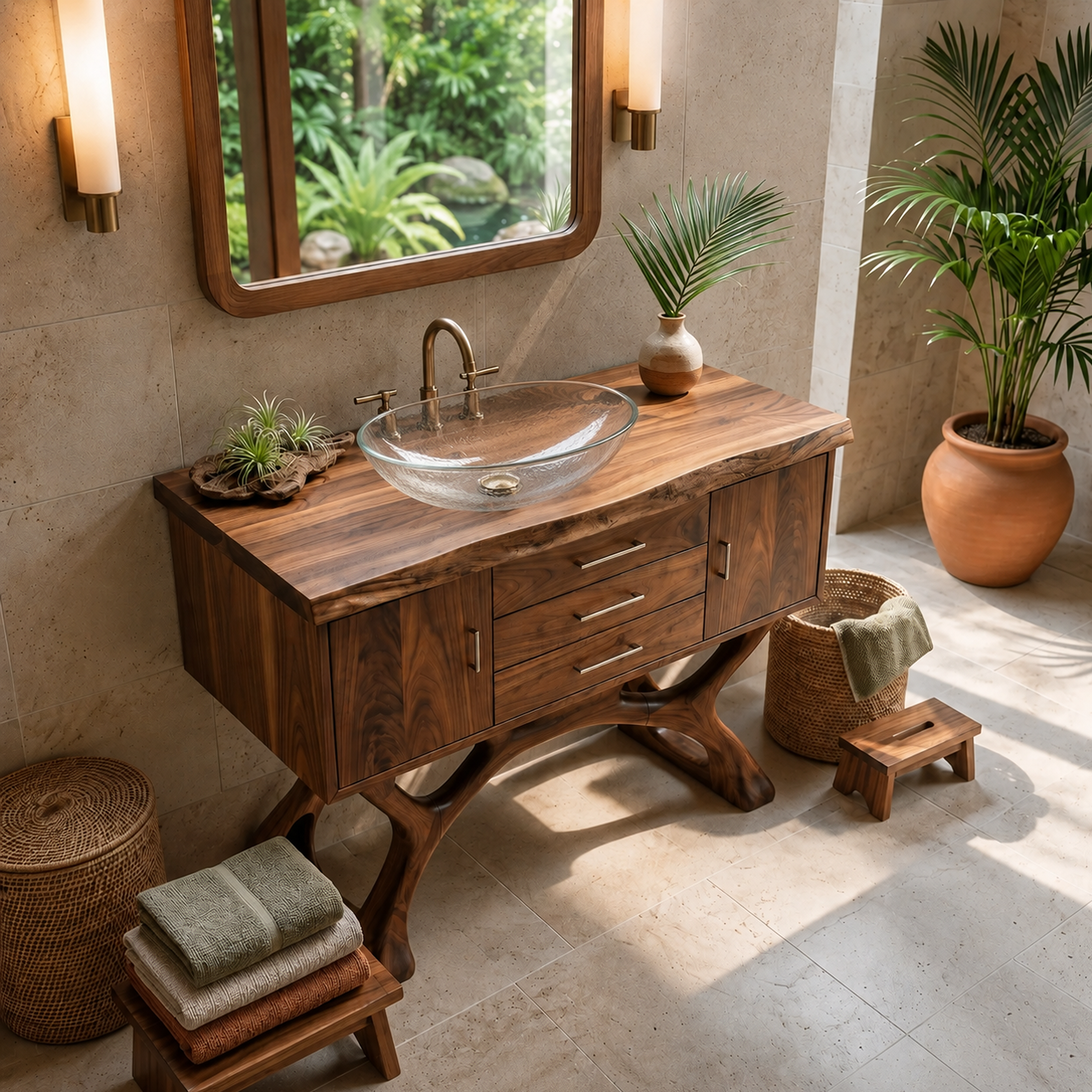 Tropical Wood Vanity Cabinet For Resort Bathroom SILDTTRBRV152