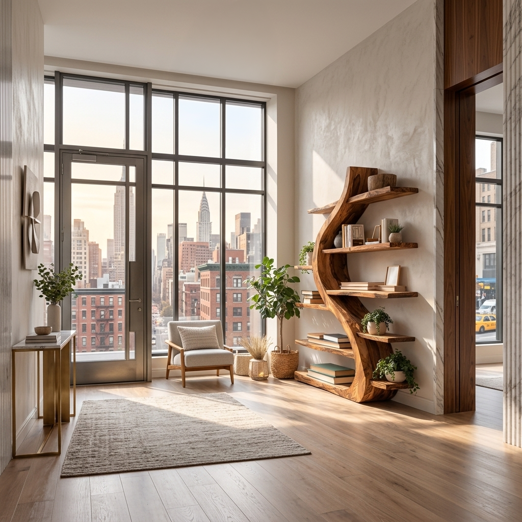 Organic Wooden Bookshelf Soft Curved Design For Home Decor RTTHTTBS124