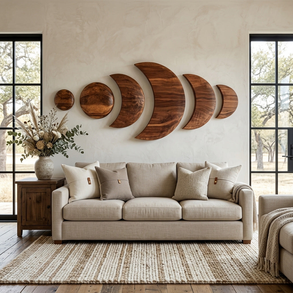 Boho Moon Phase Wood Wall Decor For Living Room RTTHHNWA205