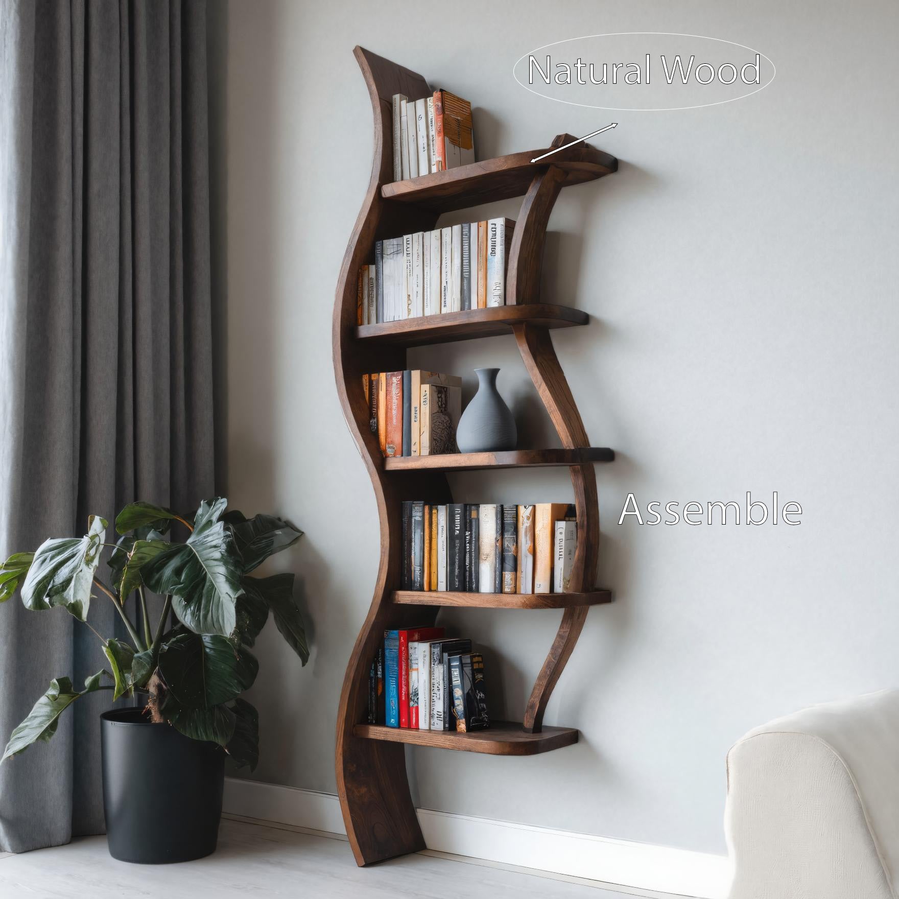 Modern Sculptural Bookshelf With Curved Design For Living Room SITHHNBS038