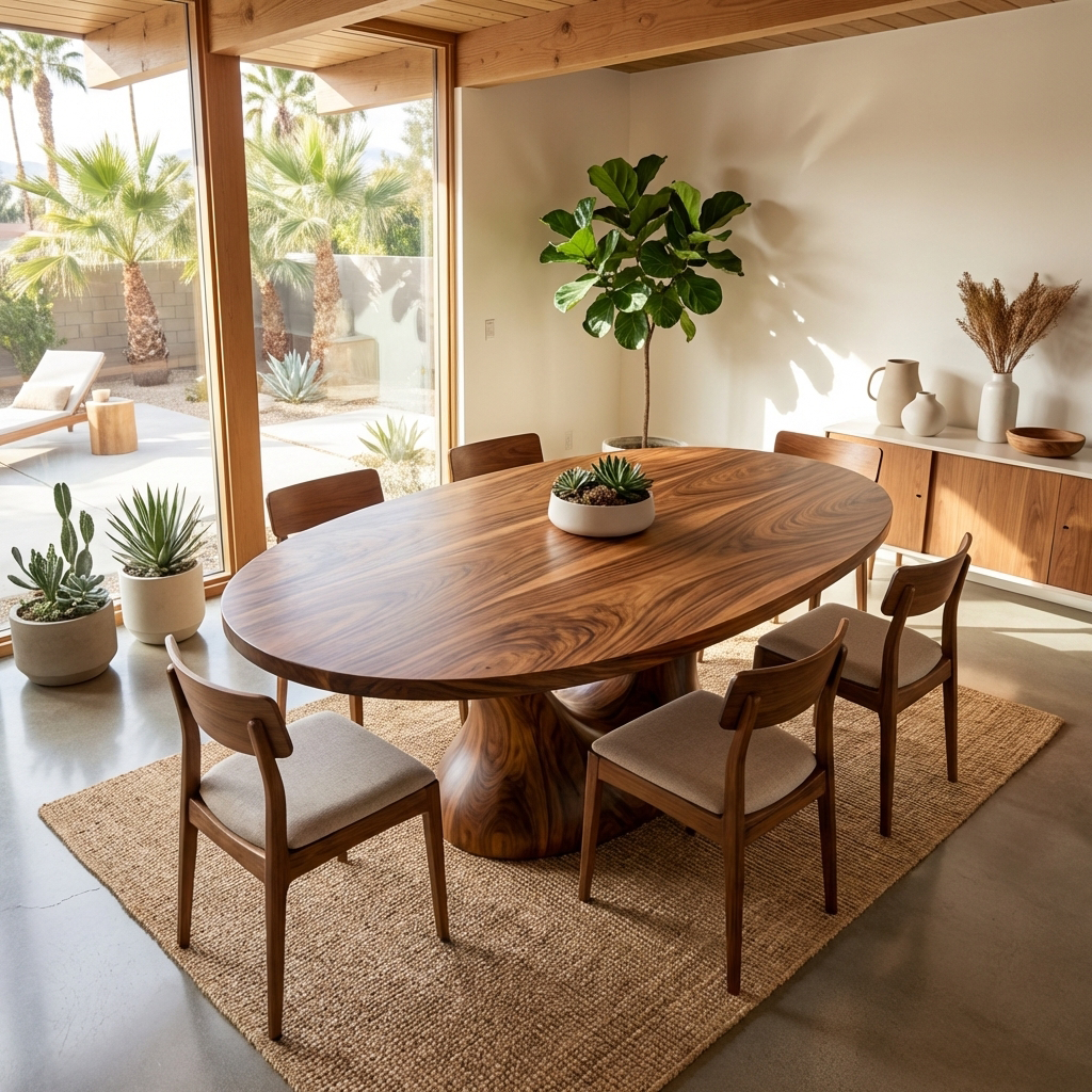 Farmhouse Wooden Dining Table With Sculptural Base For Dining Room RTTHTTDN035