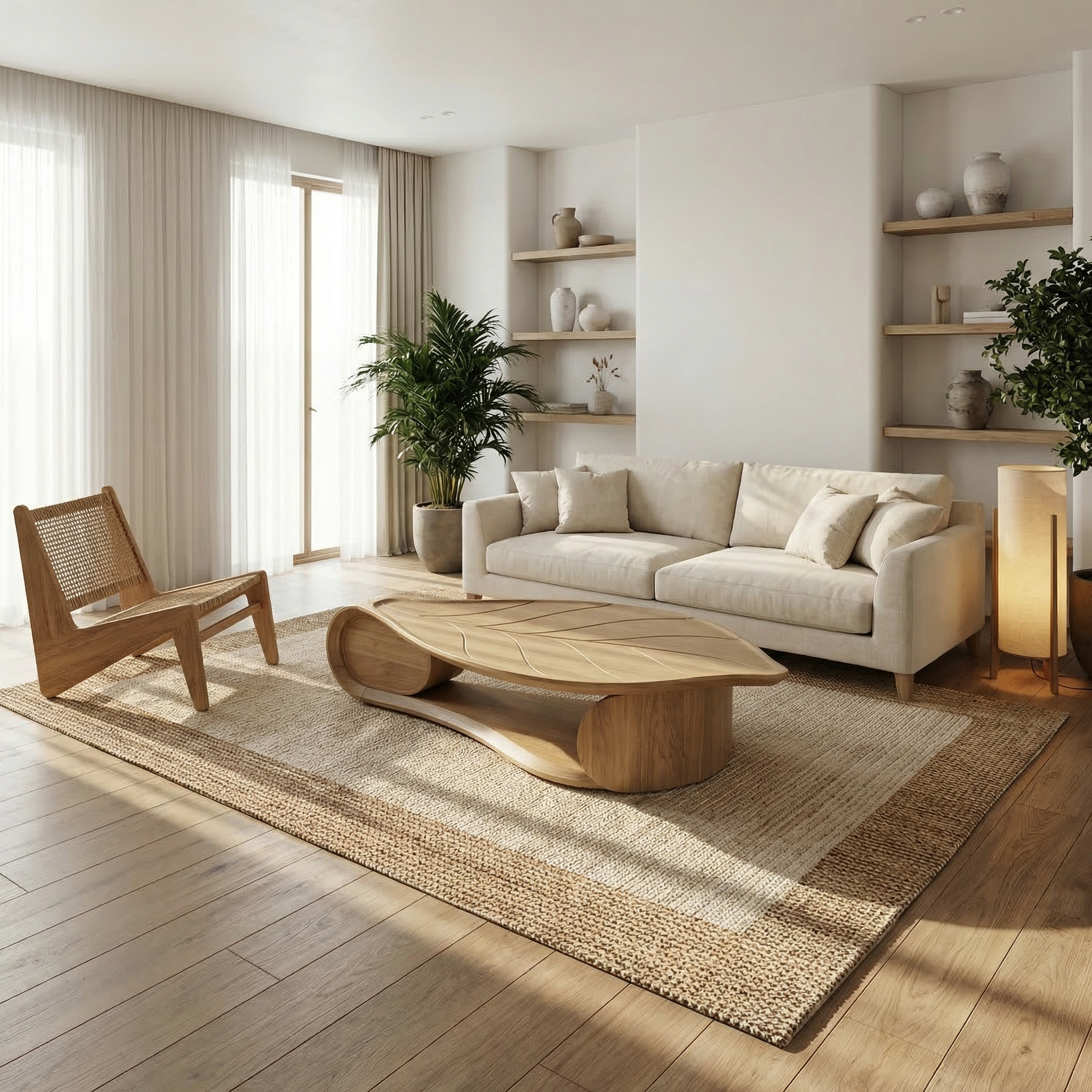 Organic Sculptural Coffee Table Solid Wood Living Room SINLSACF332