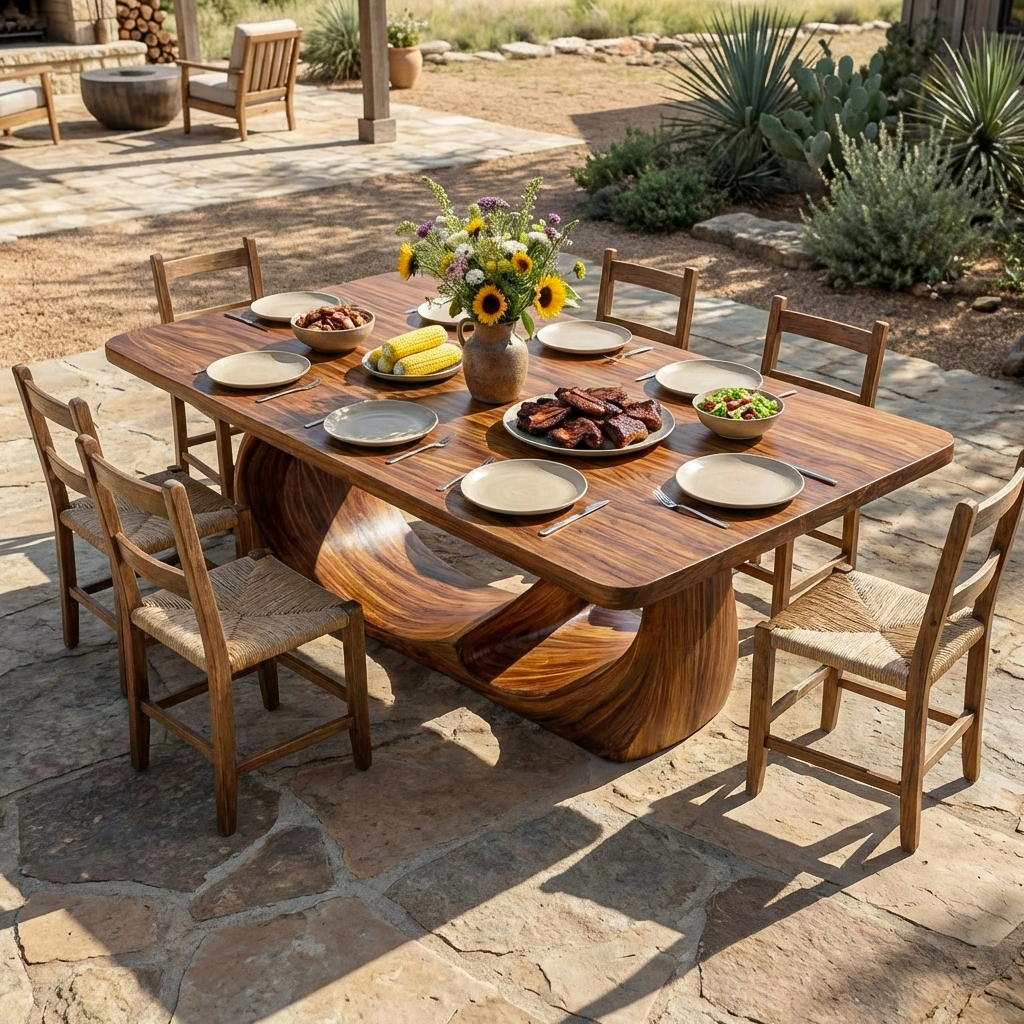 Wooden Dining Table With Artistic Base For Dining Room RTTHTTDN032