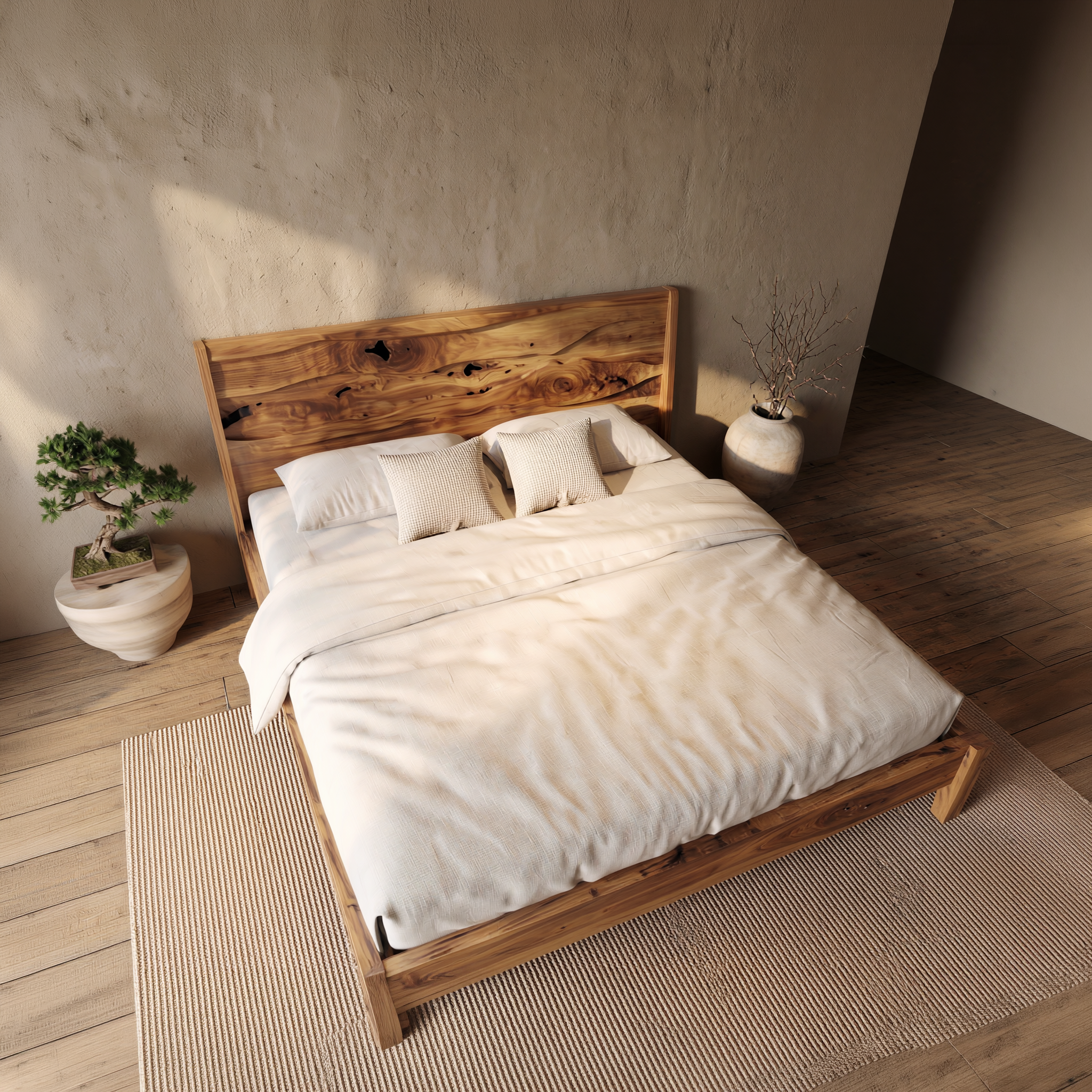 Rustic Natural Wood Bed Frame For Bedroom SINLSAWB118