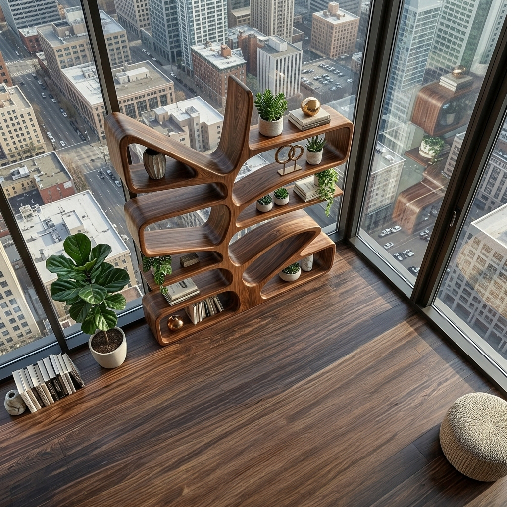 Organic Wooden Bookcase With Sculptural Form For Living Space RTTHTTBS130