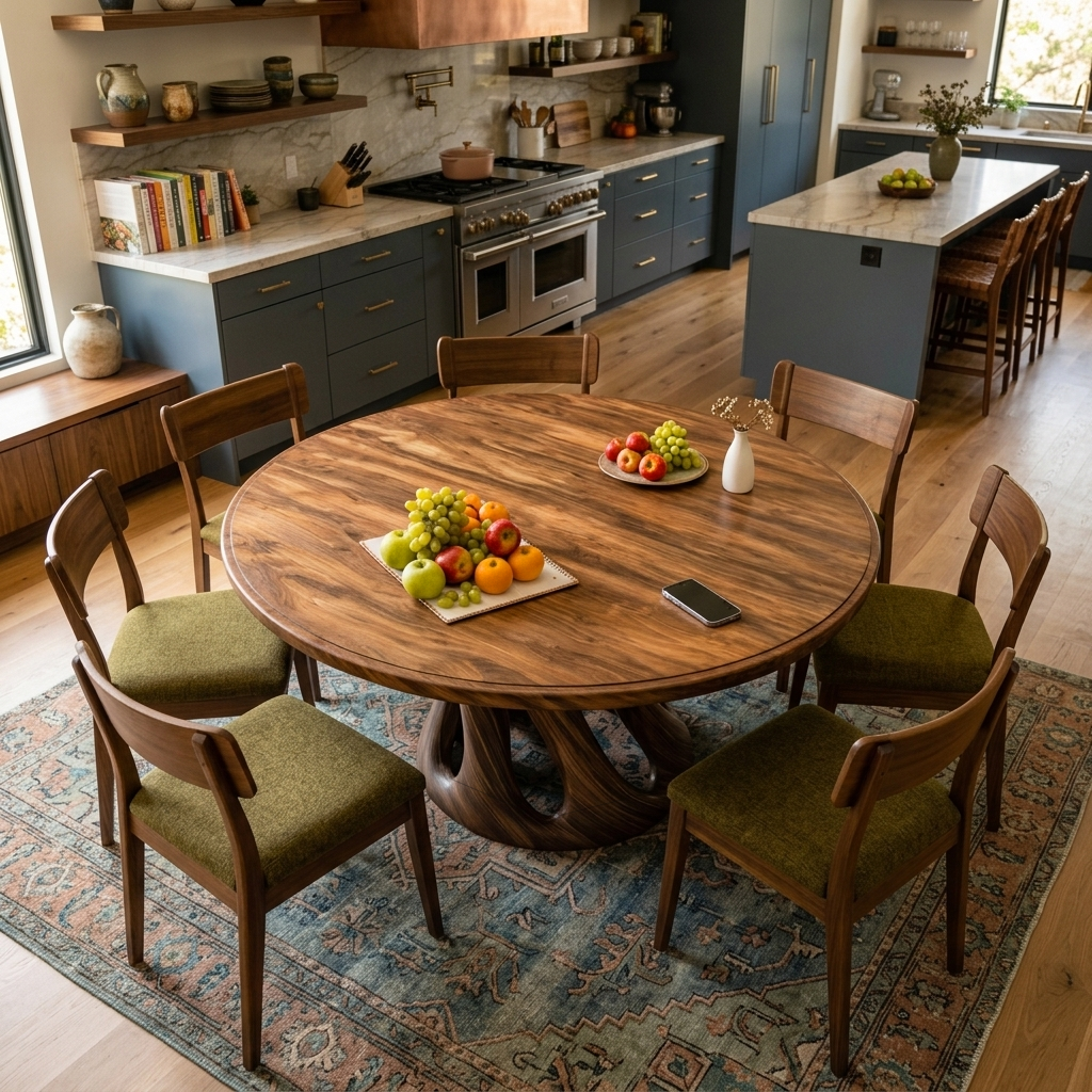 Mid Century Wooden Dining Table With Sculptural Base For Kitchen RTTHTTDN054
