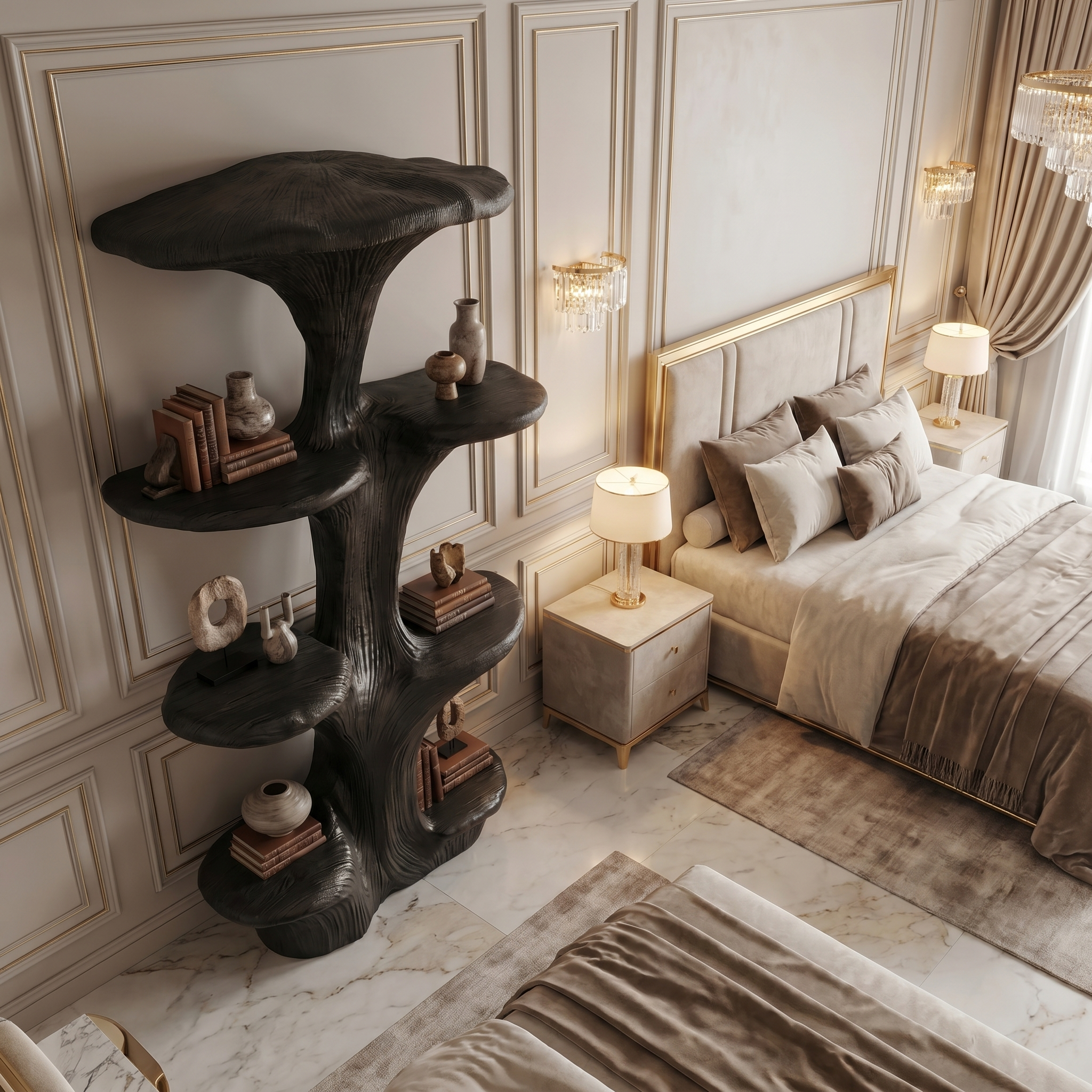 Rustic Sculptural Mushroom Bookshelf For Living Room And Bedroom SINLSATB730