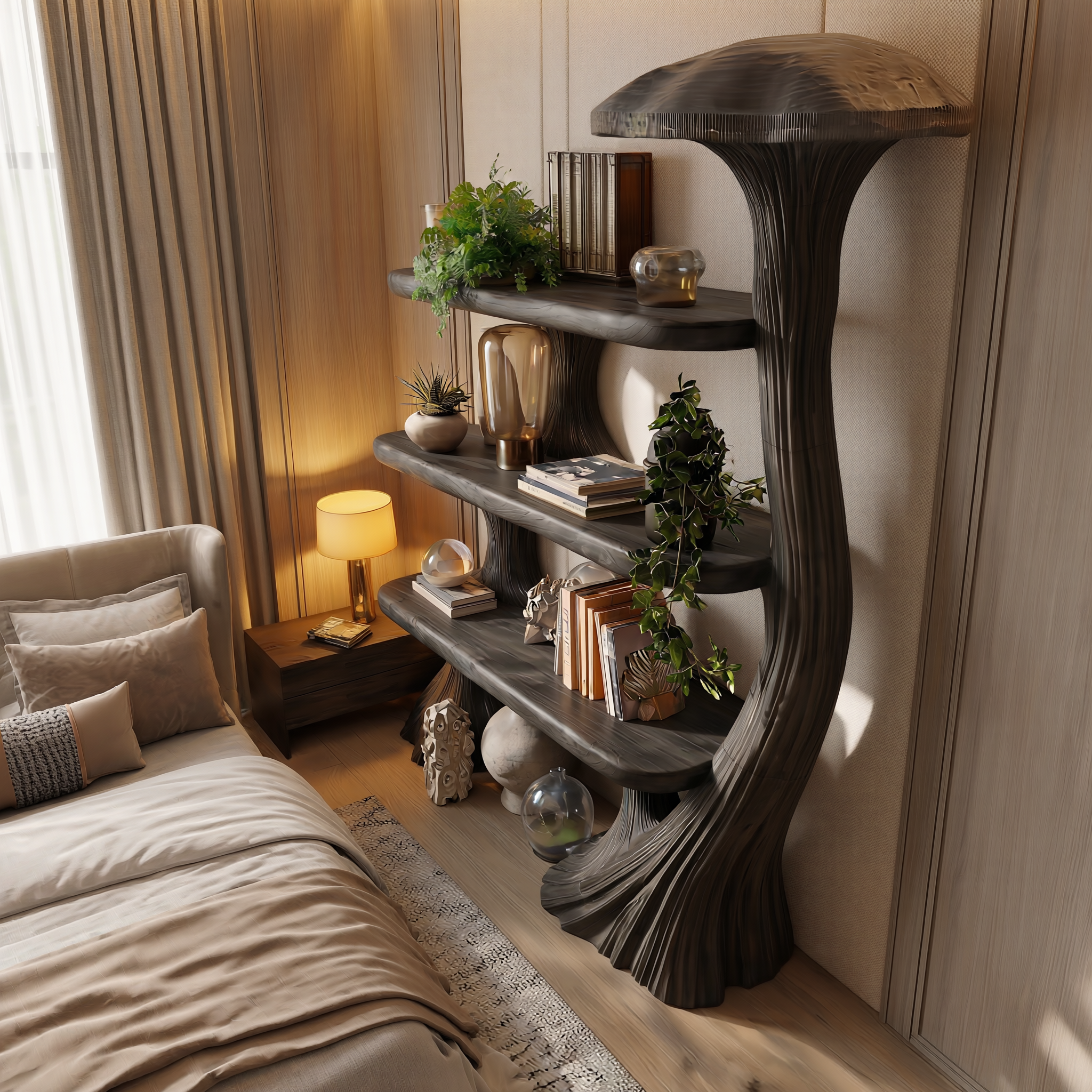 Mushroom Bookshelf Wooden Bookcase Display Shelf For Living Room Bedroom Decor SINLSATB731