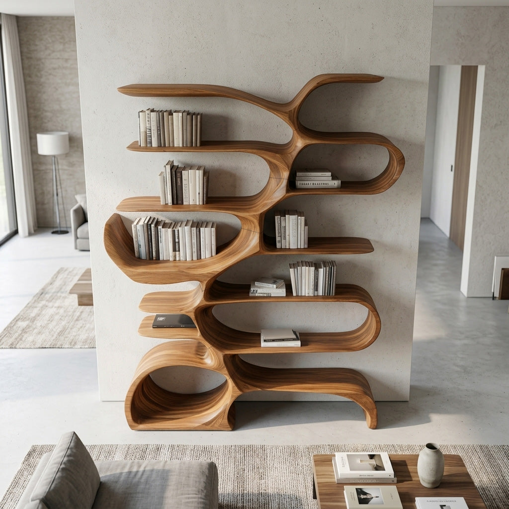 Sculptural Wooden Bookcase For Modern Living Room Storage RTTHHNBS157