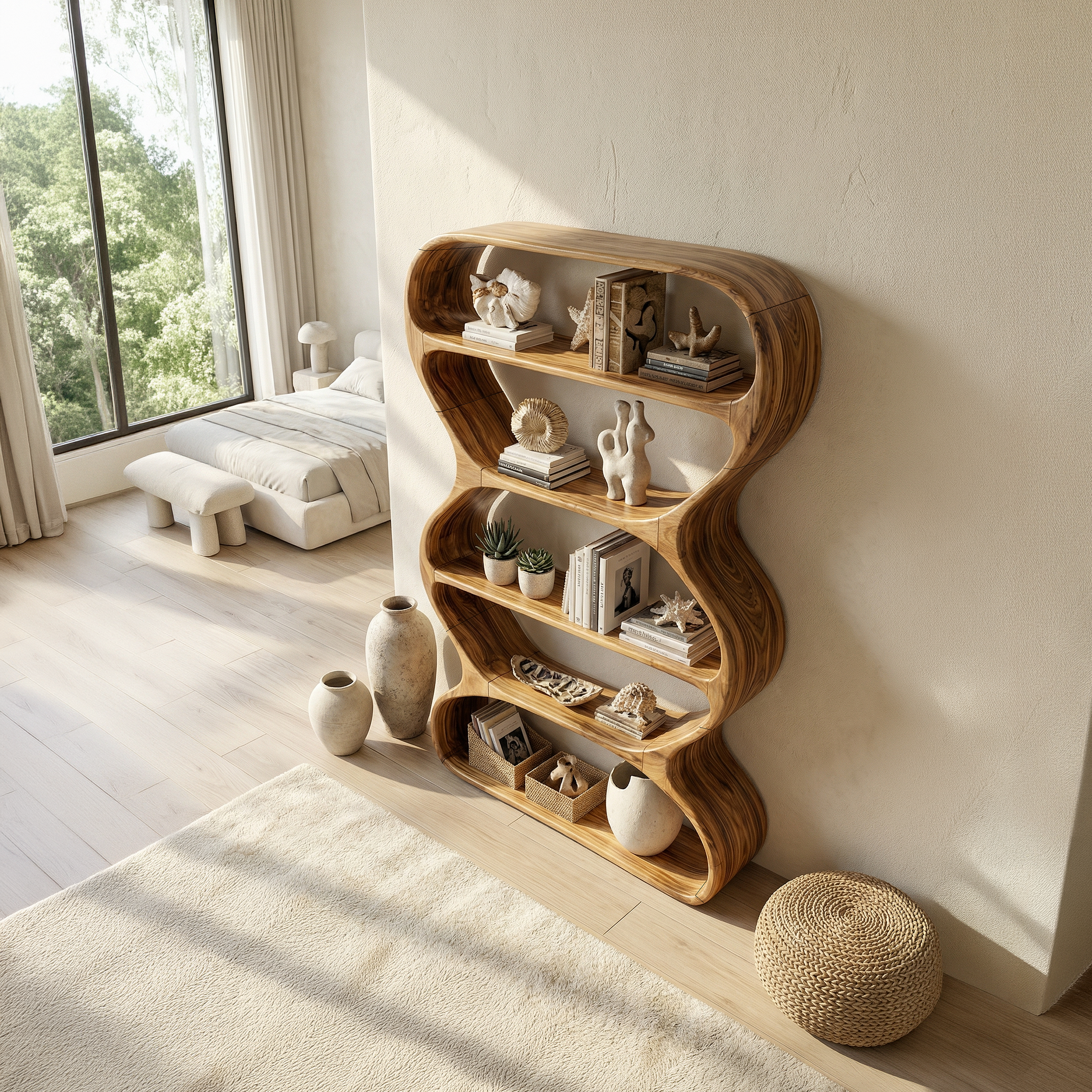 Contemporary Curved Bookshelf Living Room Display SILDTTRBS024