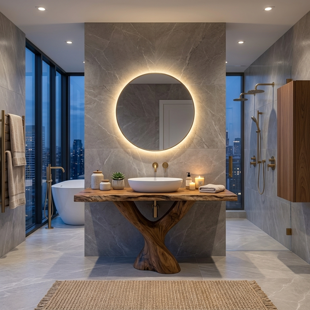 Modern Bathroom Vanity With Twisted Base For Spa Bath RTTHTTBRV019