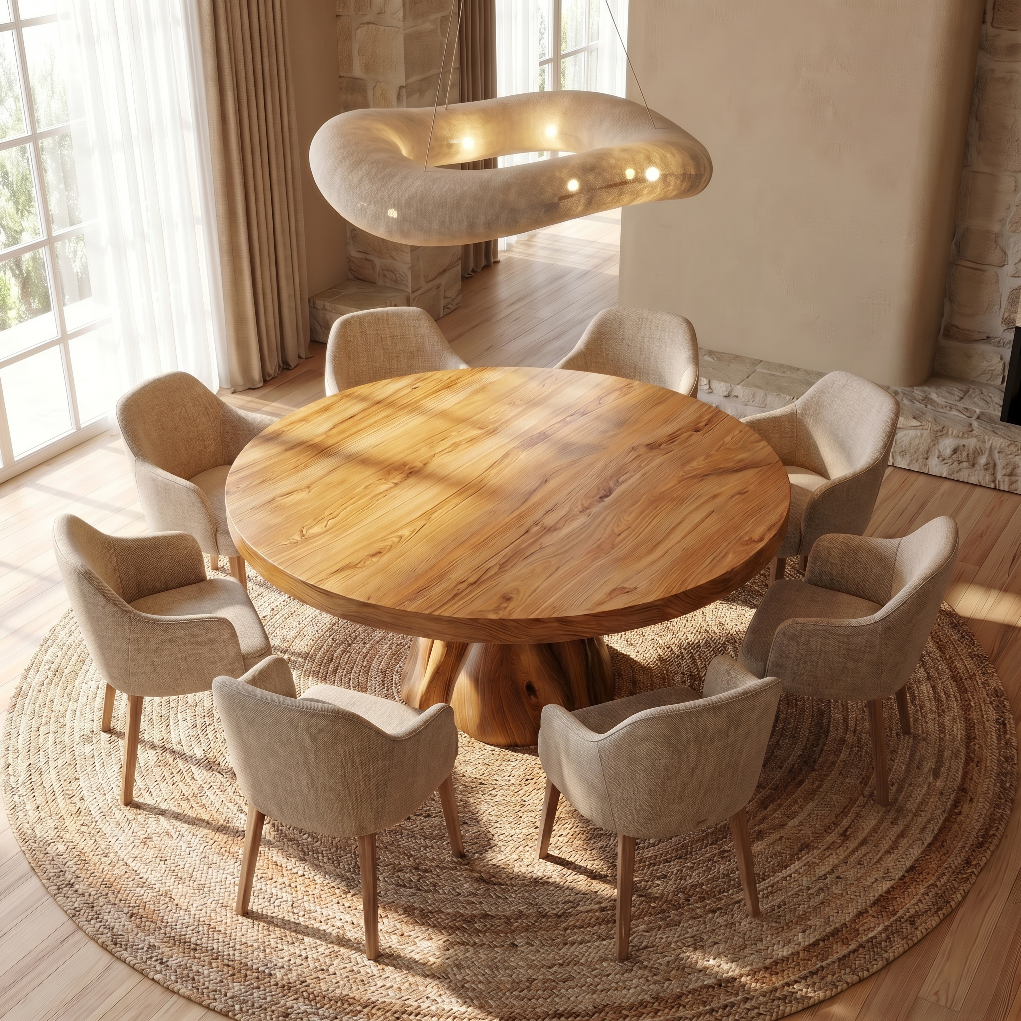 Organic Rustic Round Dining Table For Dining Room SINLKIDT177