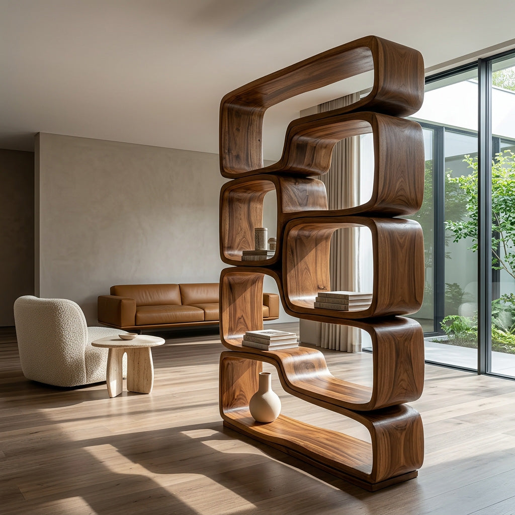 Contemporary Sculptural Natural Wood Bookshelf For Living Room RTTHHNBS163