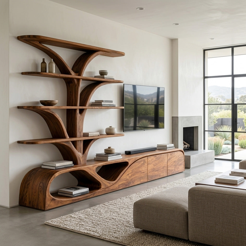 Organic TV Shelf With Tree Shape Bookshelf For Living Room SITHHNTVC043