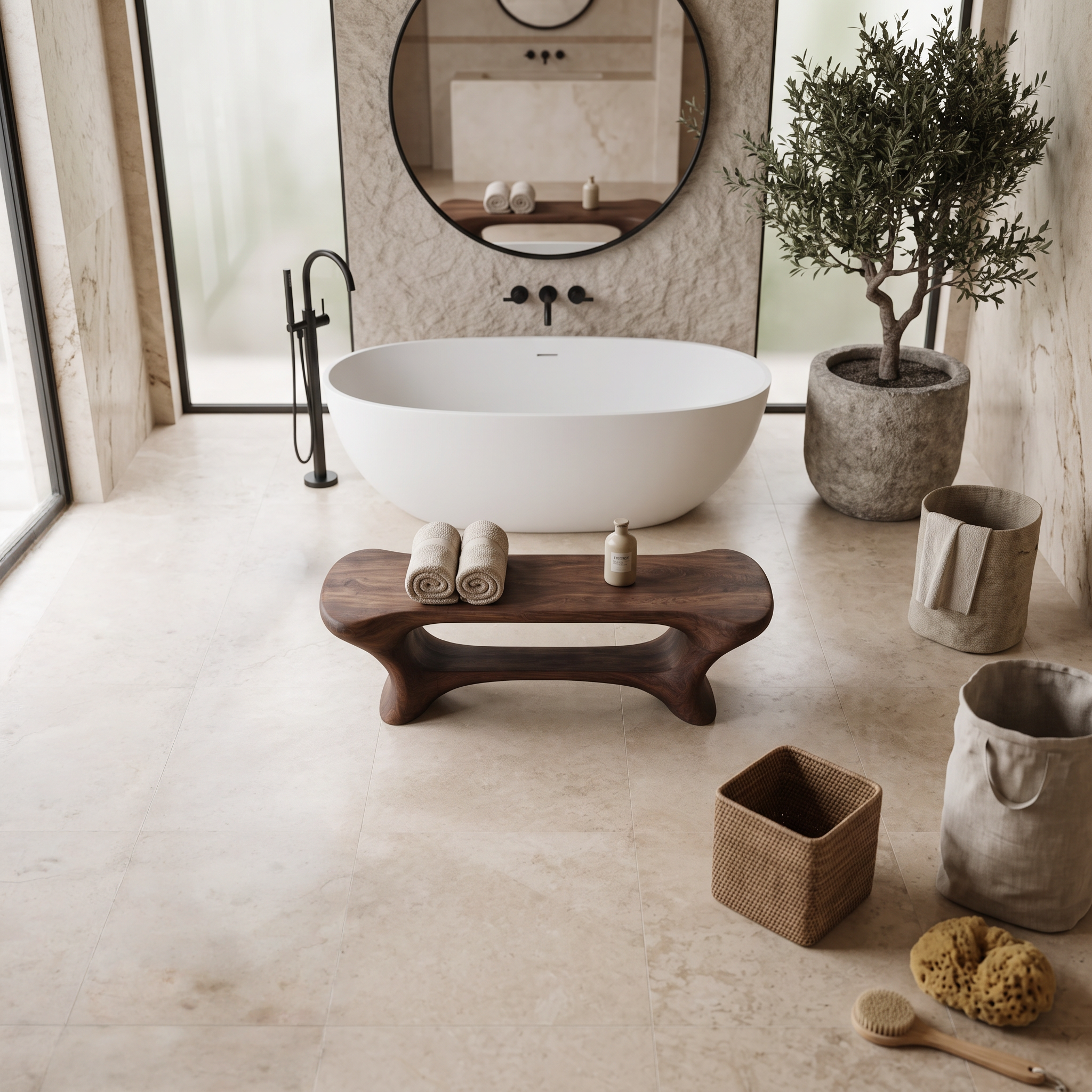 Modern Organic Bathroom Seat With Center Shelf For Bathroom SITHTTSB021