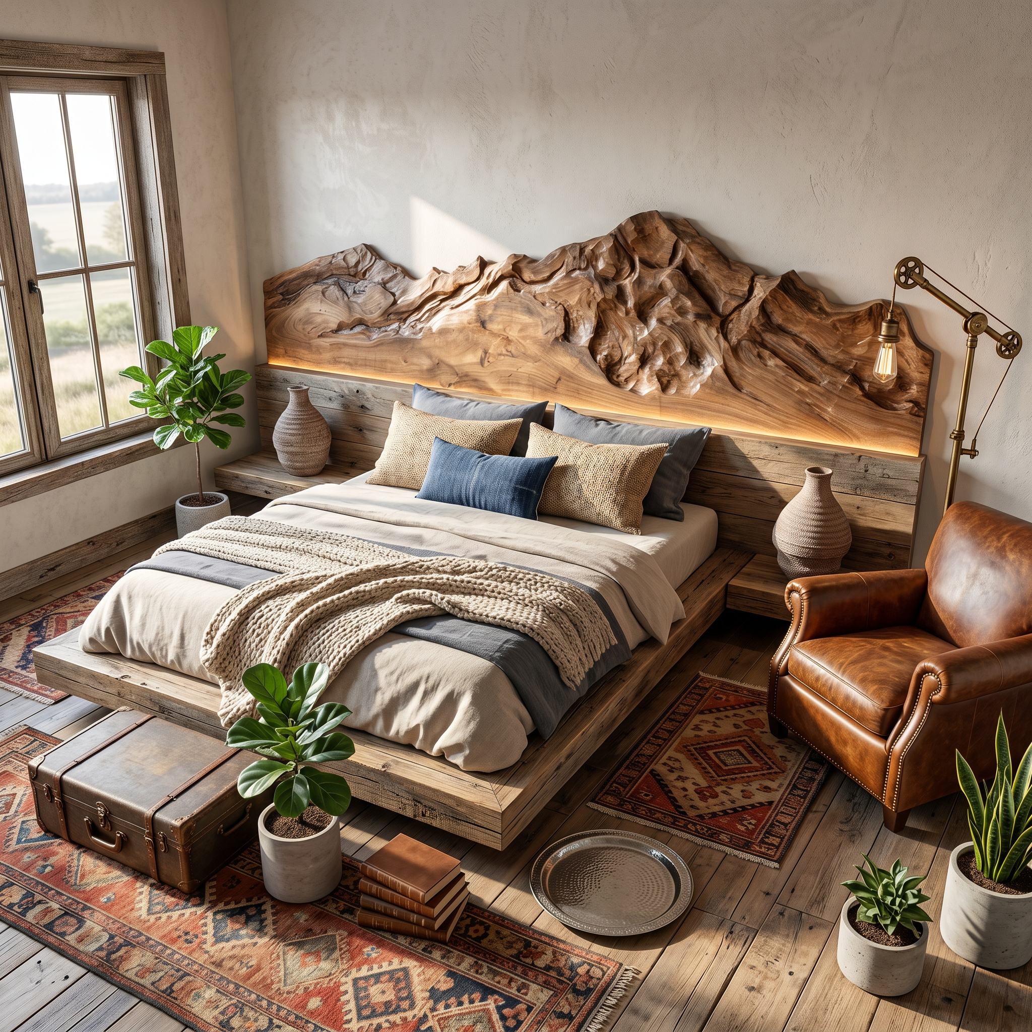 Rustic Mountain Wood Headboard For Farmhouse Bedroom Decor SILDTTRHB027