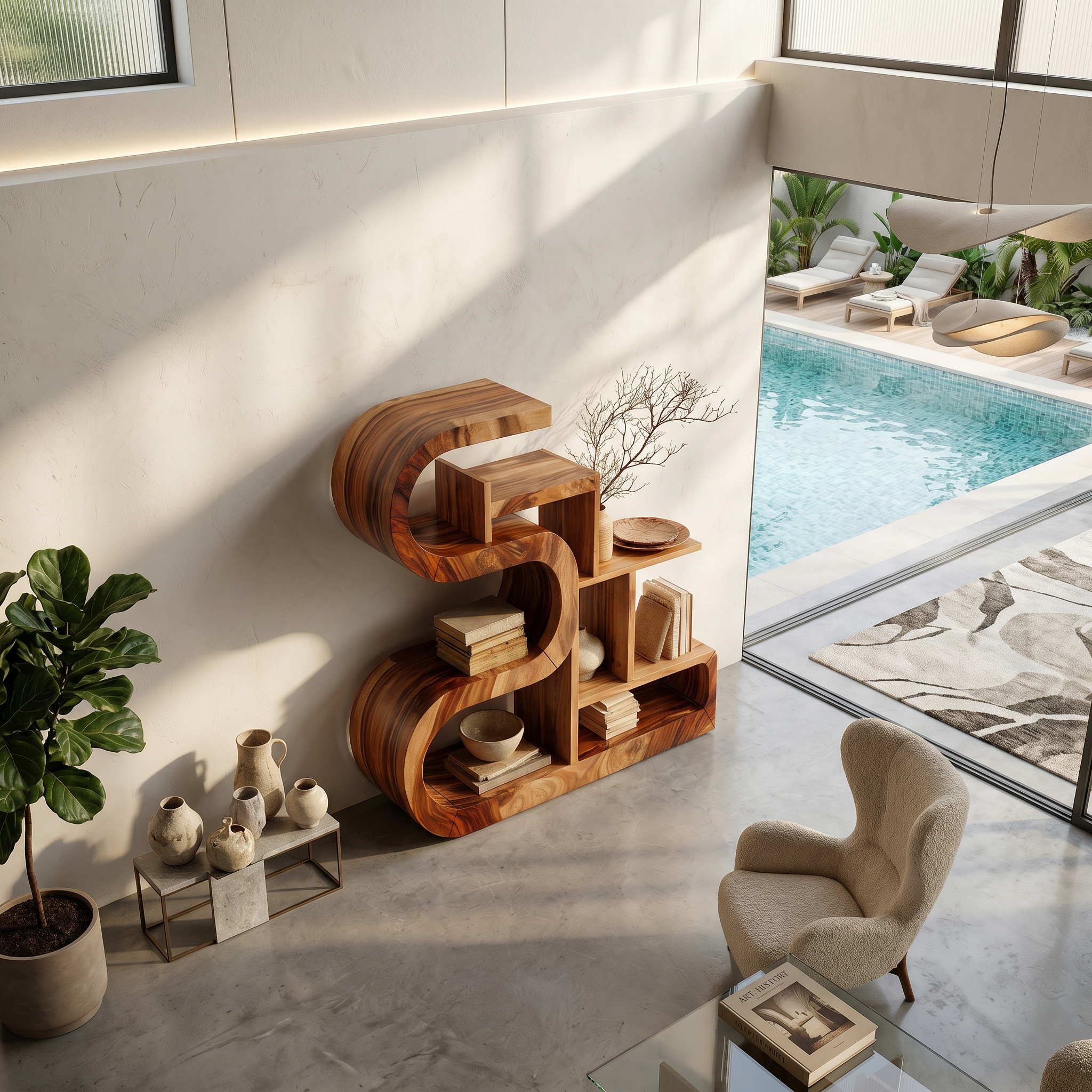 Luxury S-Shaped Wooden Storage Shelf For Contemporary Spaces SILDTTRBS053