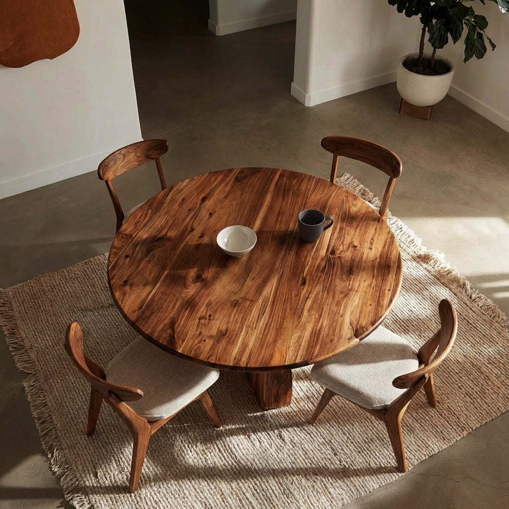 Wooden Round Dining Table With Artistic Base For Dining Room RTTHHNDN047
