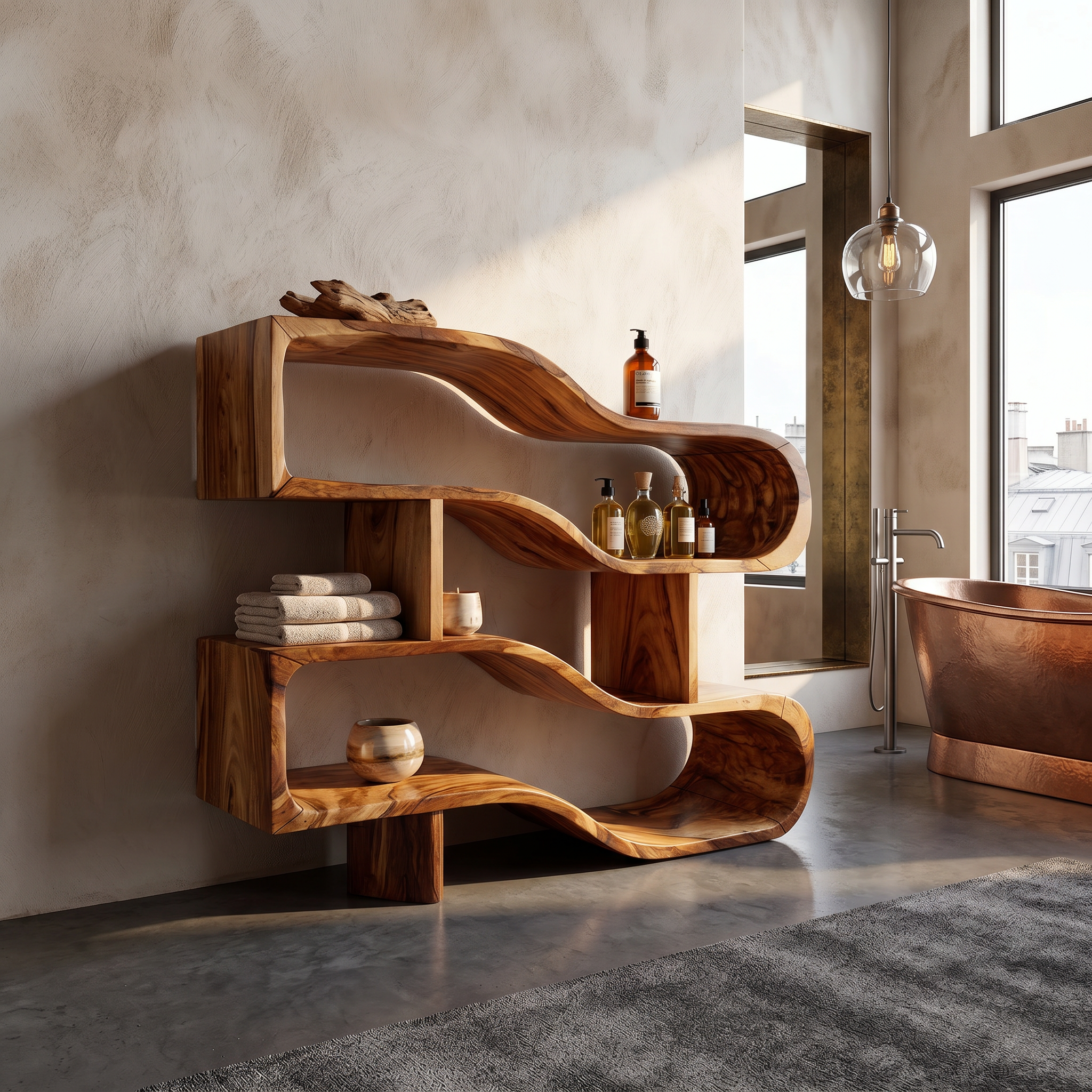 Modern Architectural Wooden Display Shelf With Floating Curves SILDTTRBS052