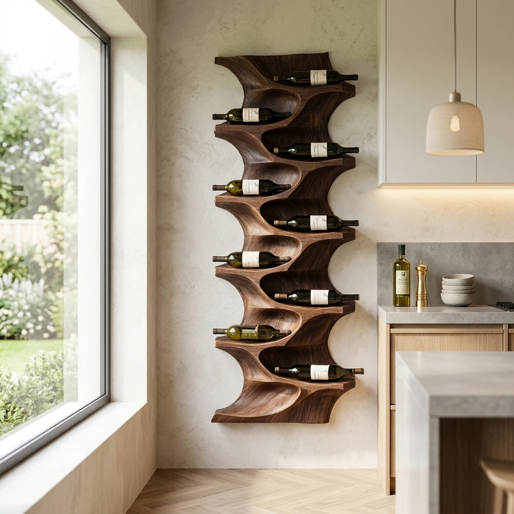 Contemporary Natural Wood Wine Rack For Dining Room Wall Display RTTHHNWH009