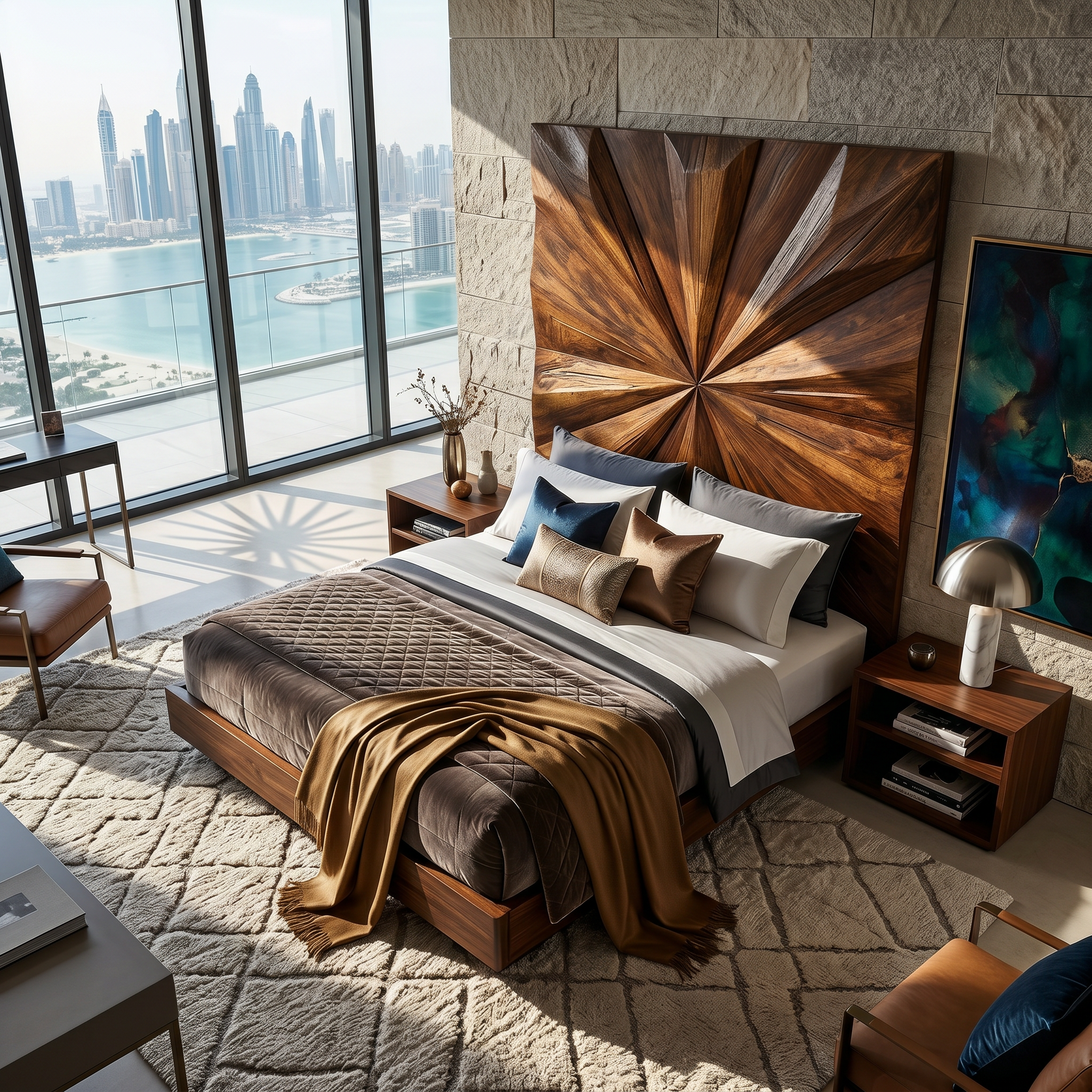 Geometric Sunburst Wood Headboard For Modern Urban Bedroom Decor SILDTTRHB019