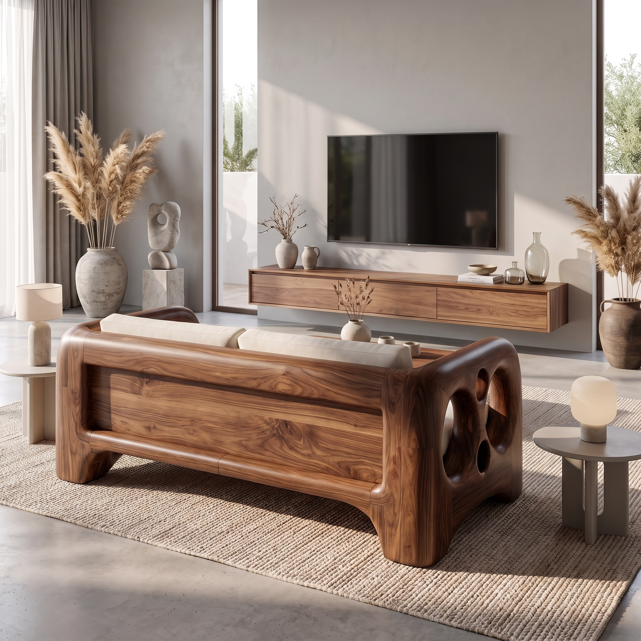Handcrafted Sofa Frame With Organic Sculptural Arms For Living Room SINLSASF046
